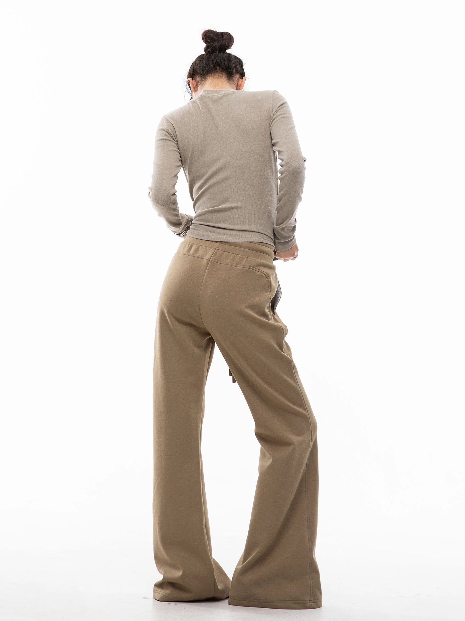 ICH MODE 美式复古微喇休闲裤女抽绳运动裤宽松直筒裤阔腿裤卫裤