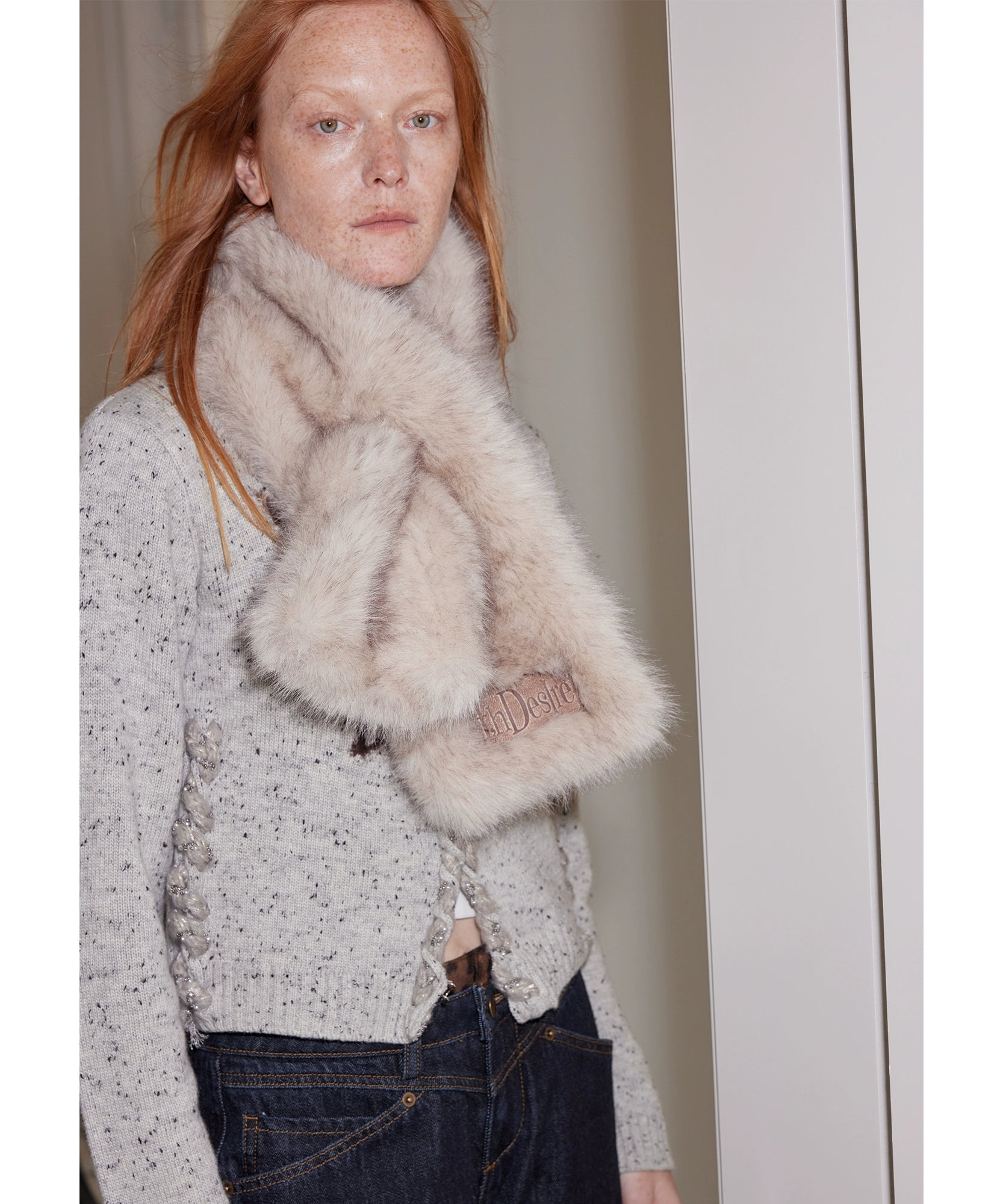 2th Desire双色毛尖蓬松保暖拼接皮牌冬日毛皮草围巾