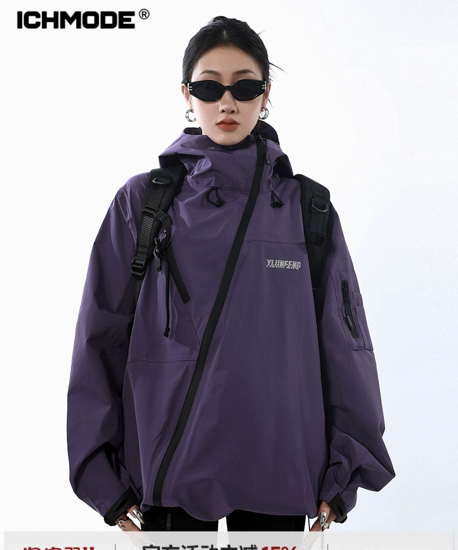 ICH MODE 斜拉链设计感小众户外机能风冲锋外套女百搭工装外套