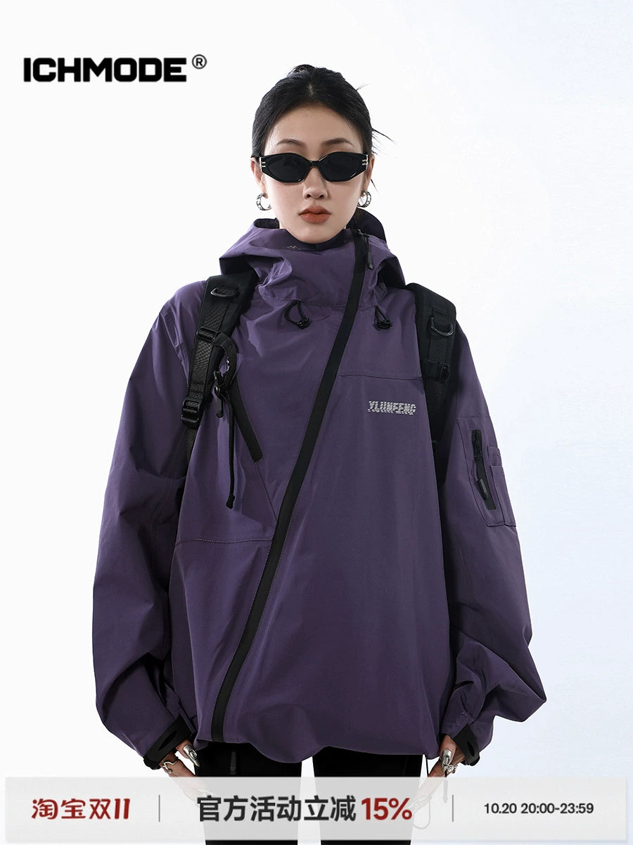 ICH MODE 斜拉链设计感小众户外机能风冲锋外套女百搭工装外套
