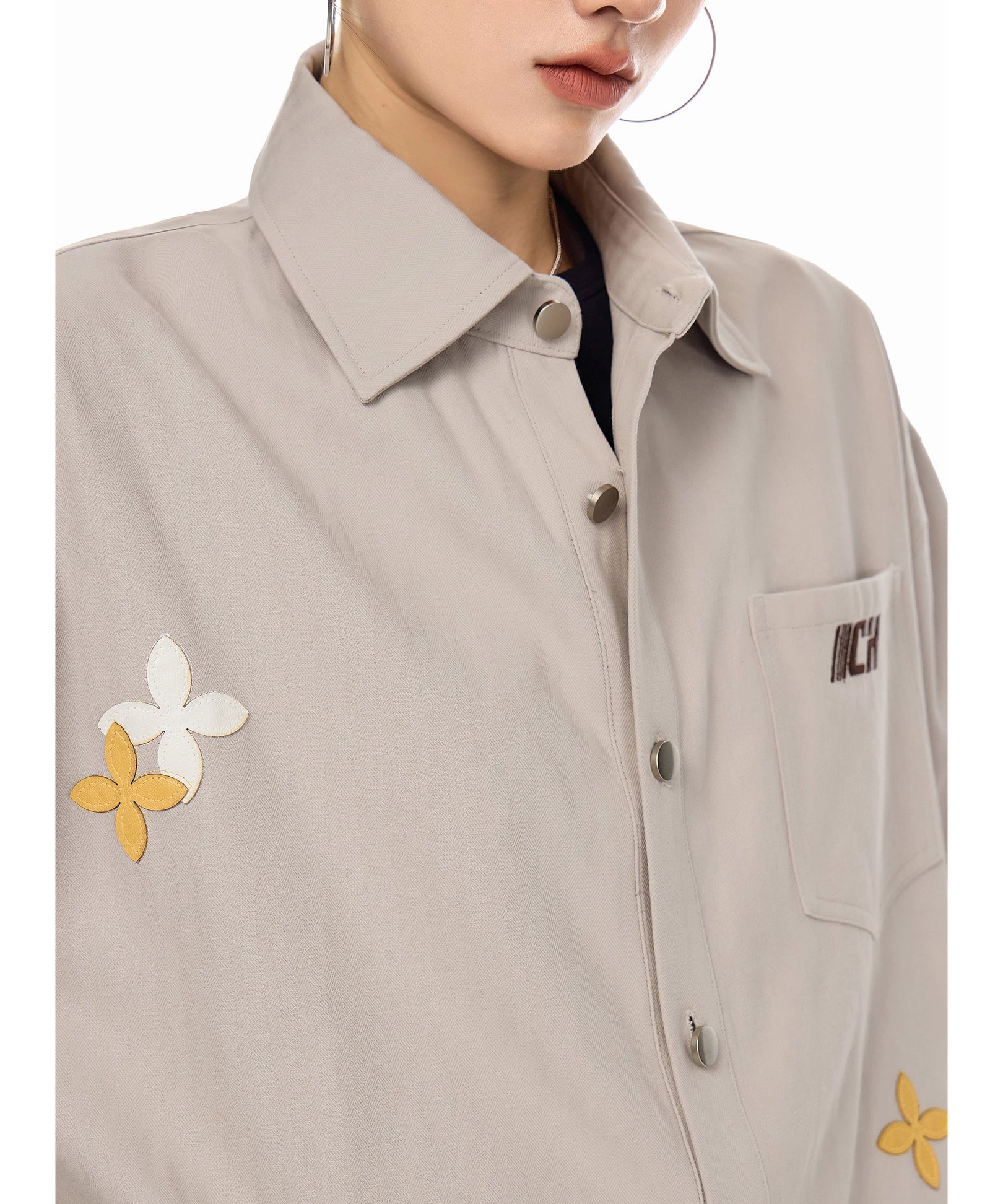 ICH MODE 美式复古刺绣长袖衬衫女2025新款宽松衬衣休闲开衫外套