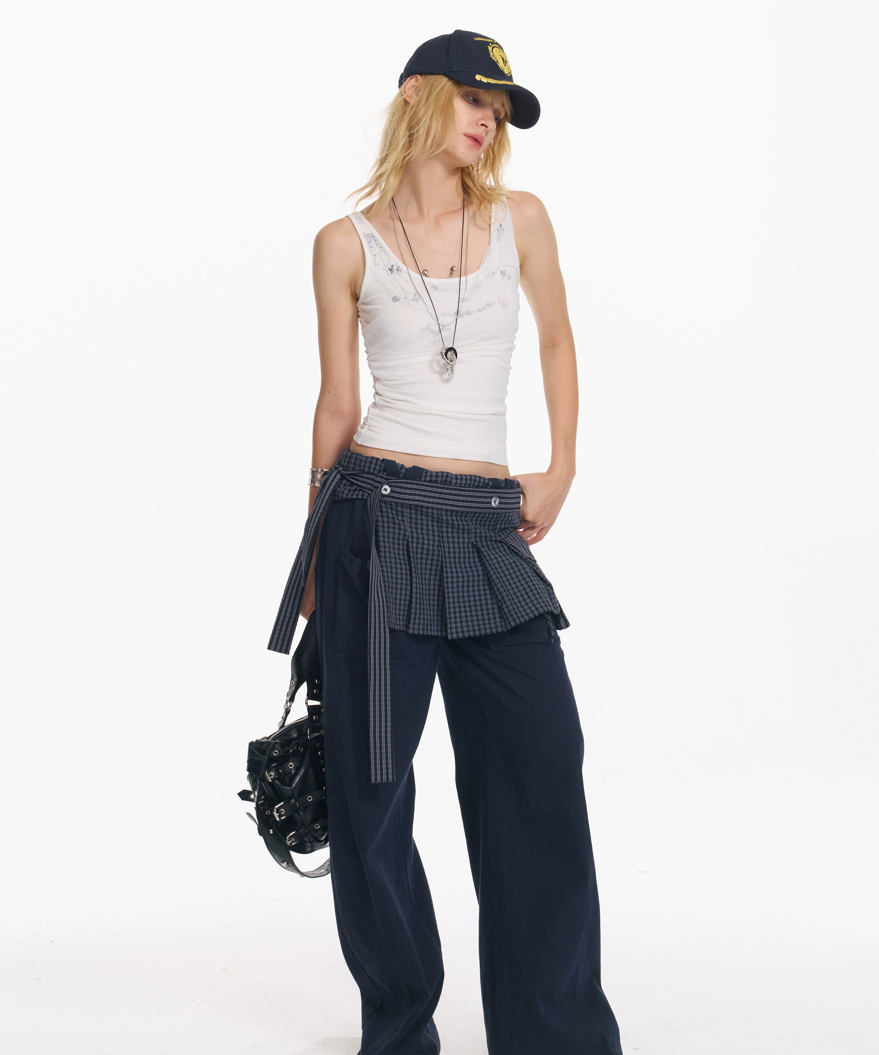 2th Desire 原创朋克项链印花拼接网纱百搭修身短款吊带背心上衣