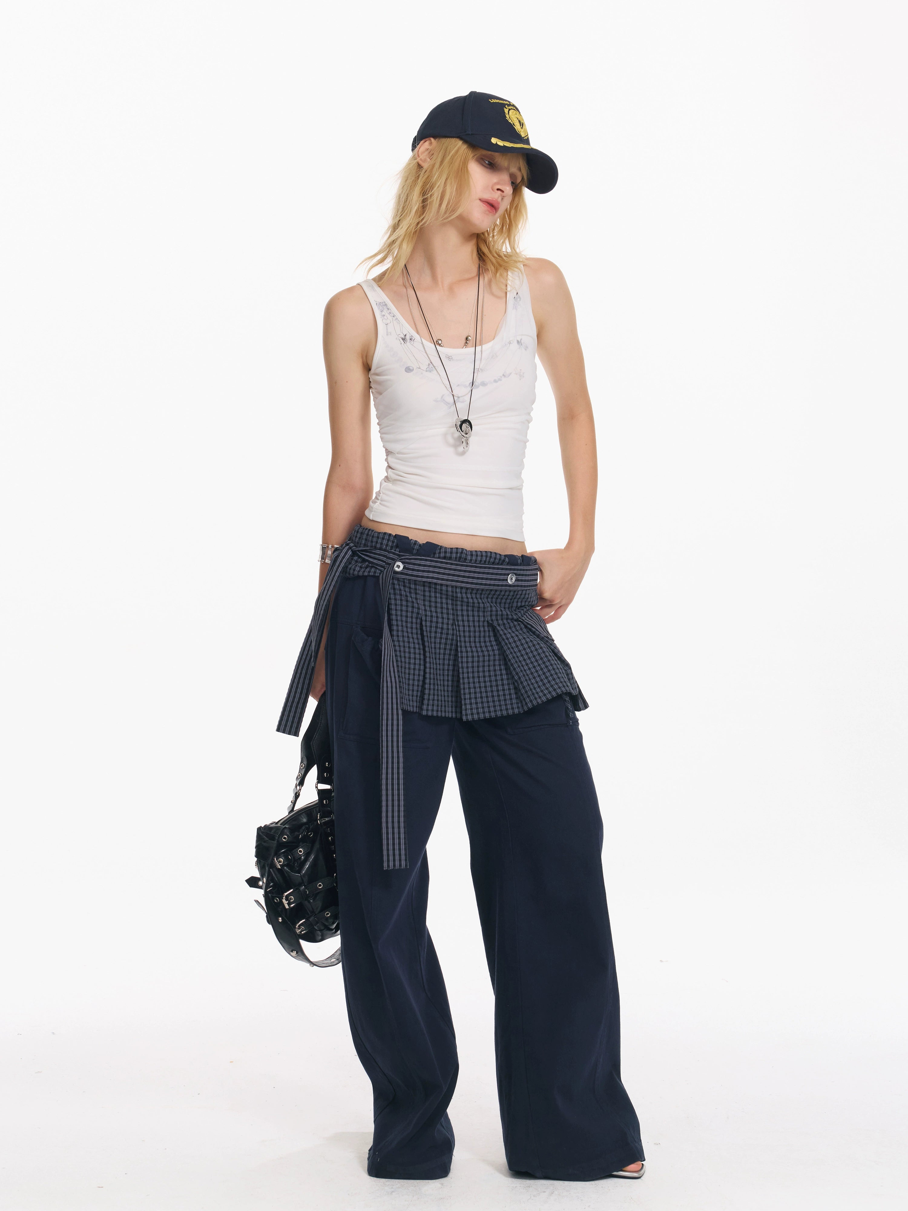 2th Desire 原创朋克项链印花拼接网纱百搭修身短款吊带背心上衣