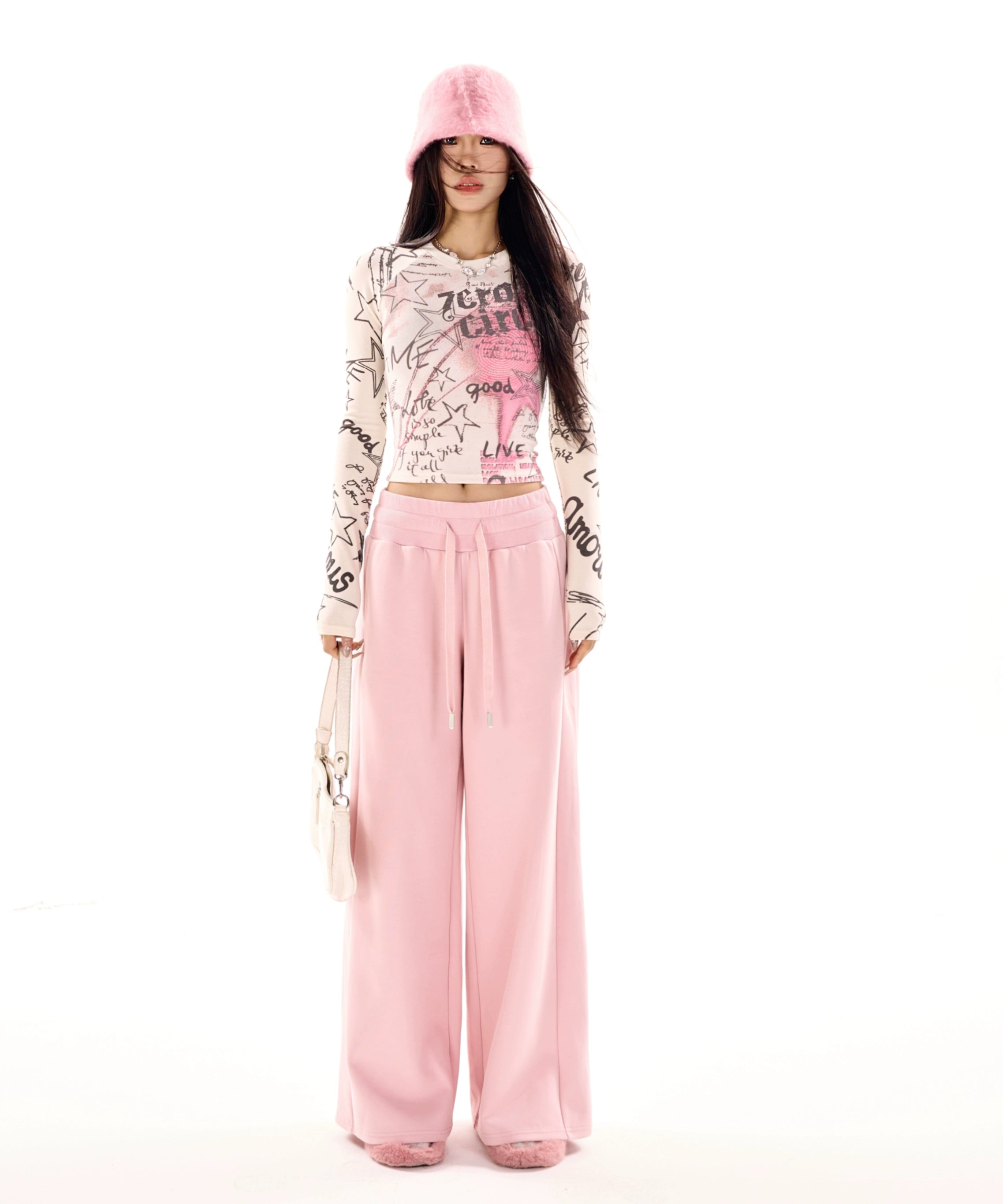 野生zerocircle黑灰粉色阔腿卫裤女春季低腰宽松显瘦休闲直筒裤子