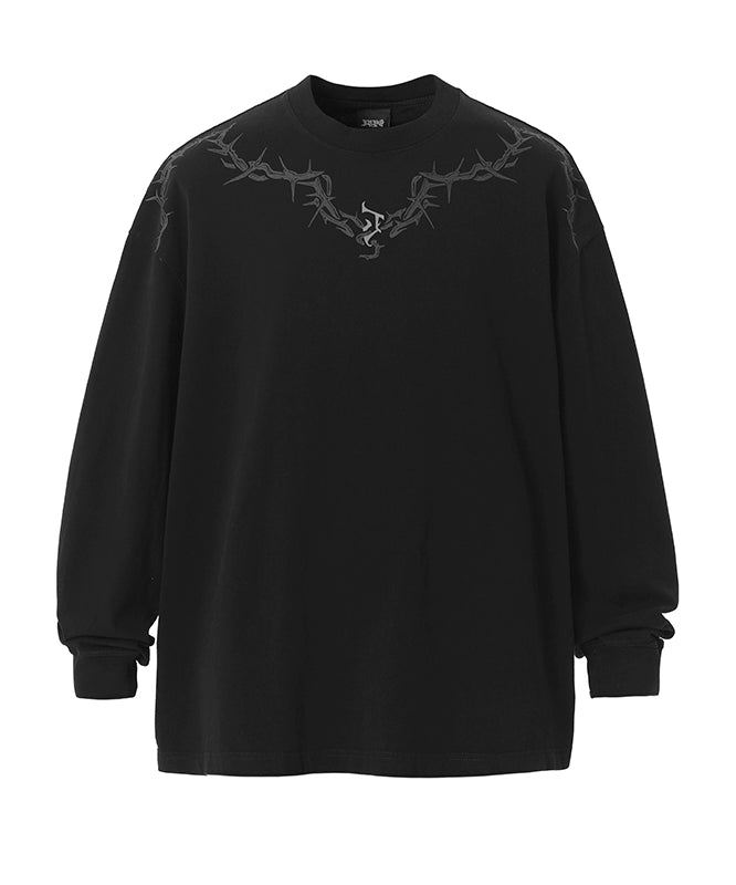 【邓为同款】JHYQ荆棘印花重磅320g水洗美式长袖t恤男宽松卫衣男