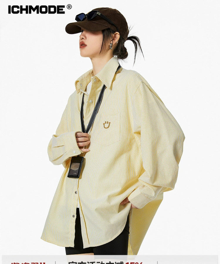 ICH MODE 美式复古条纹衬衫女秋2025新款宽松流行衬衣外套上衣