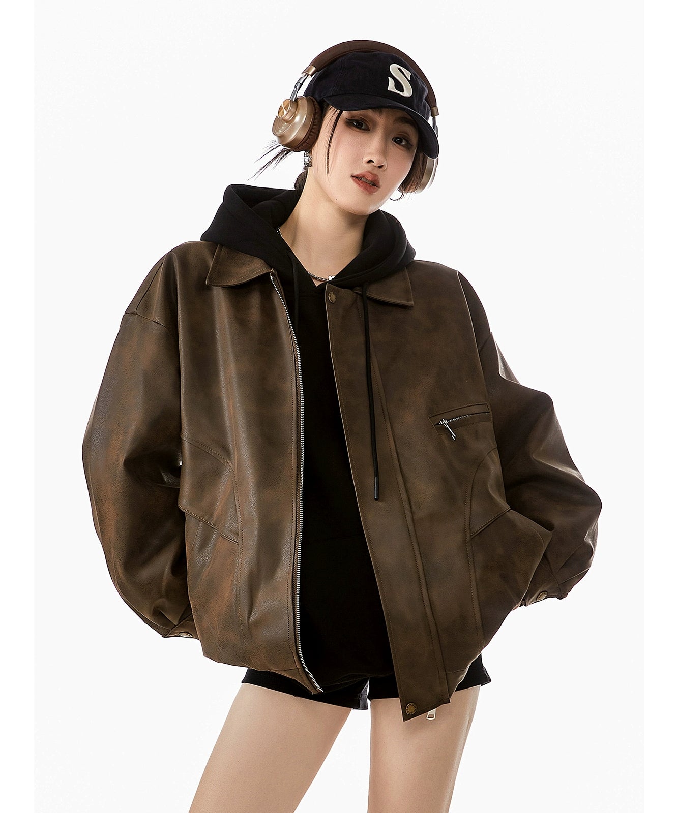 ICH MODE 美式复古皮衣外套女秋冬宽松休闲开衫夹克2025新款上衣