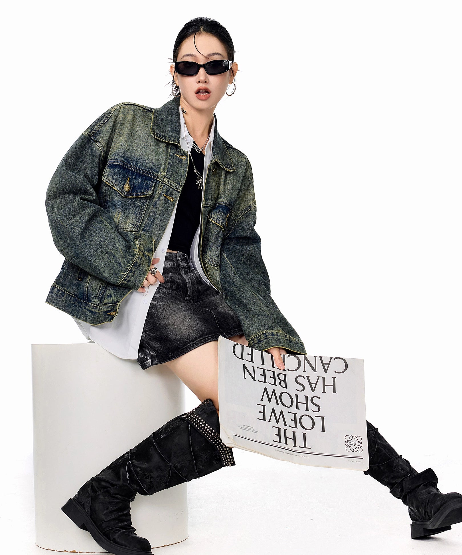 ICH MODE 美式复古水洗牛仔外套女2025新款秋季宽松夹克短上衣潮