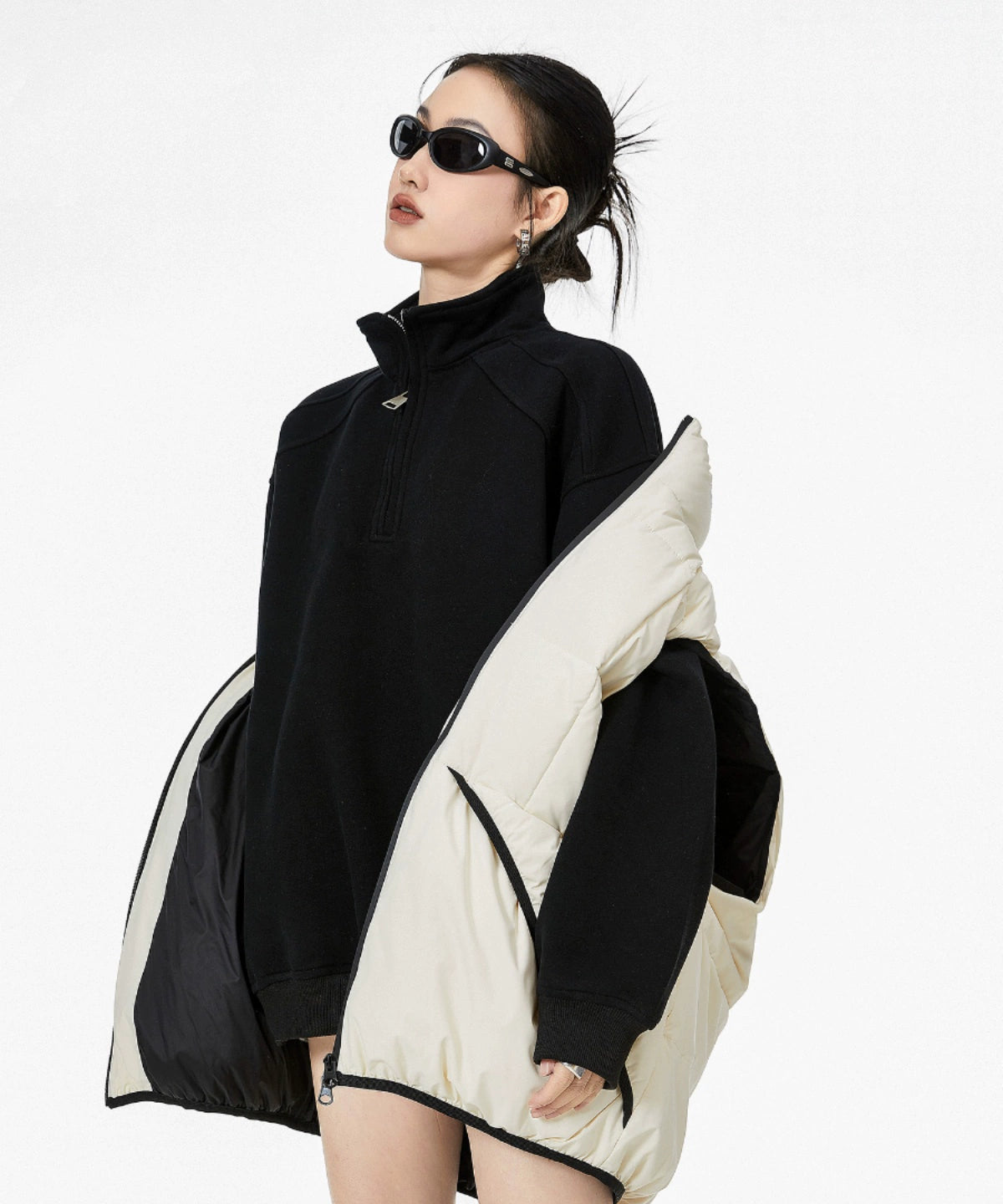 ICH MODE 美式半拉链立领卫衣女2025新款秋冬宽松慵懒风外套上衣