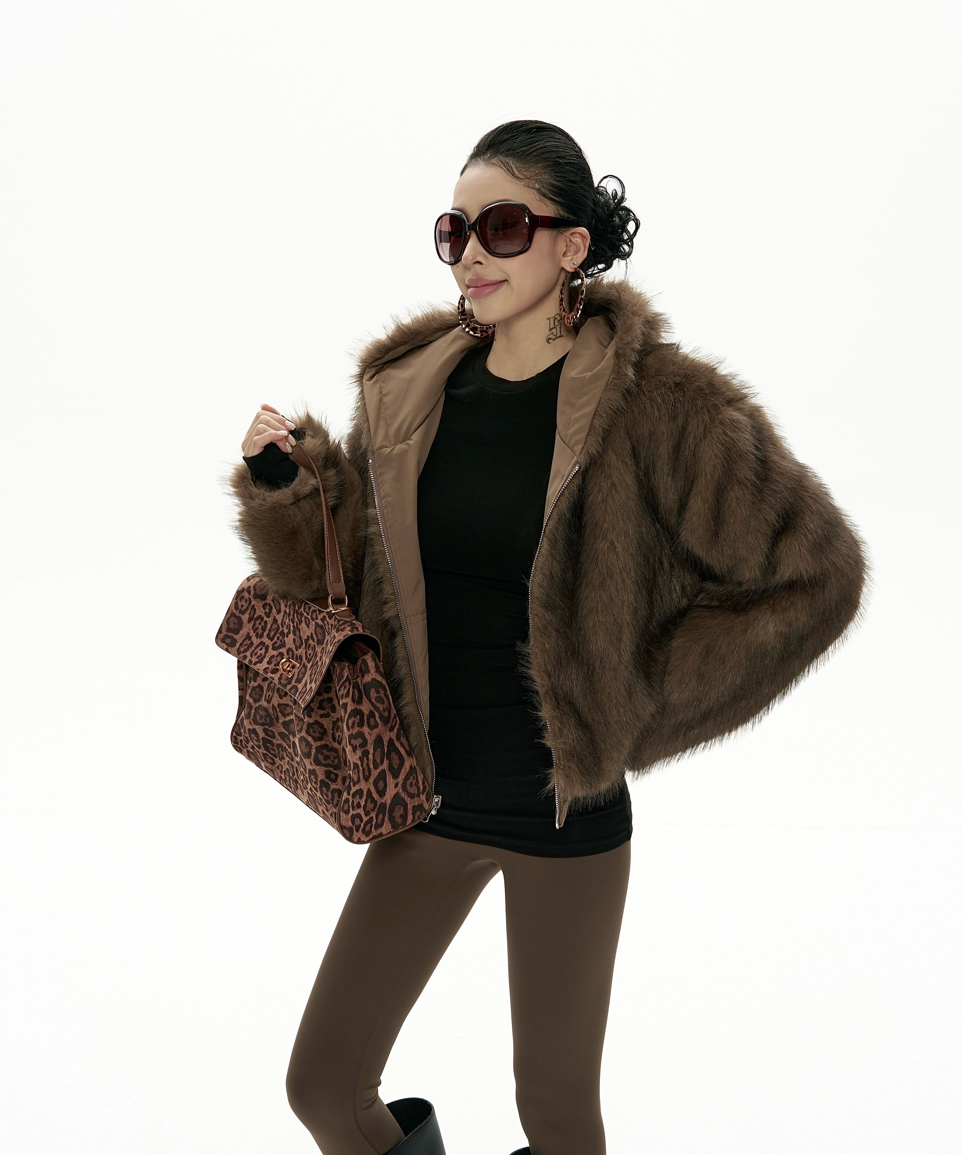 野生zero双面穿连帽毛绒外套女秋冬新款美式复古宽松休闲开衫上衣