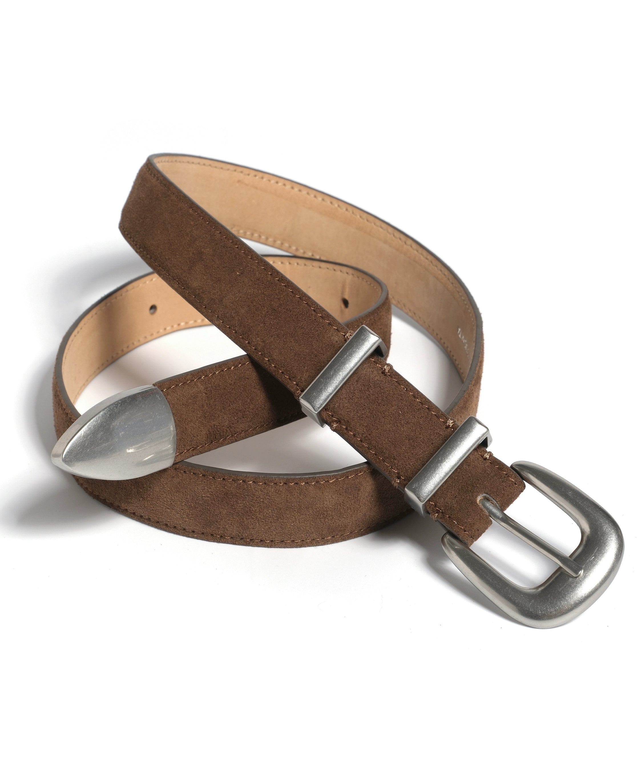 头层牛皮/棕麂皮银扣复古老钱风细款男女腰带TERRAINCOGNITA