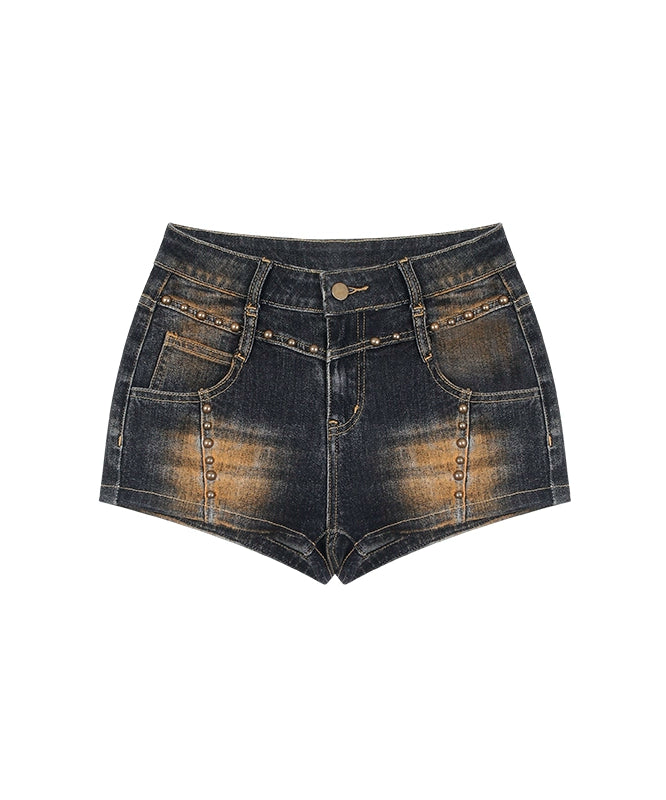 野生zero复古水洗紧身低腰牛仔短裤女夏设计感小众辣妹显瘦热裤子