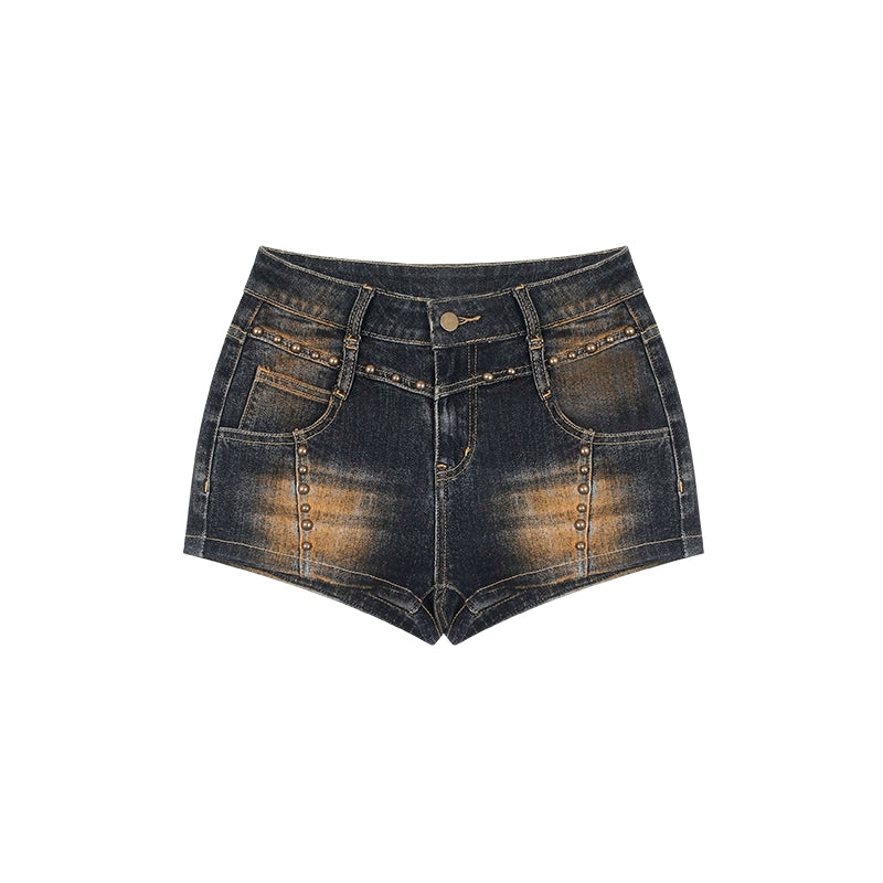 野生zero复古水洗紧身低腰牛仔短裤女夏设计感小众辣妹显瘦热裤子