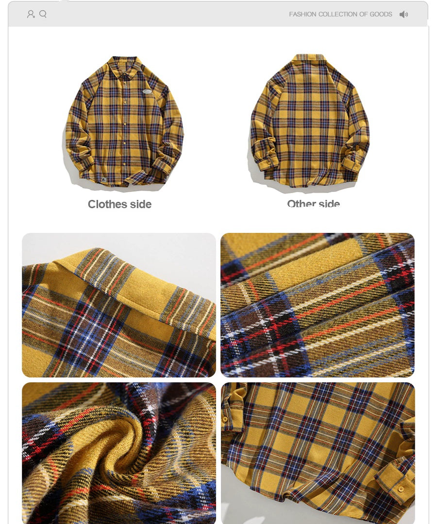 ICH MODE 美式复古格子衬衫女秋新款宽松流行百搭长袖衬衣外套