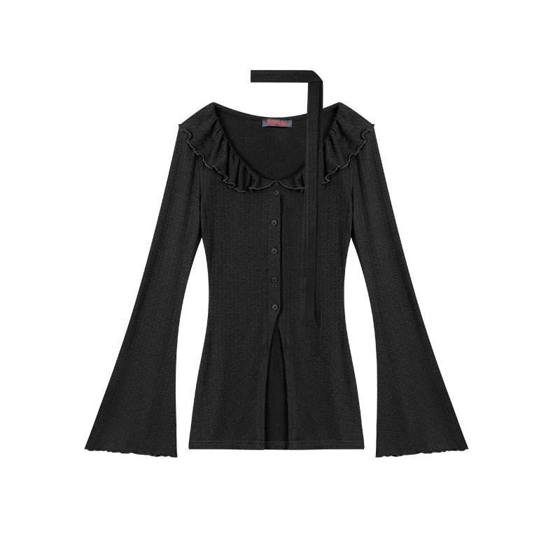 野生zero 红色针织套装女春夏修身显瘦喇叭袖上衣包臀半身裙子