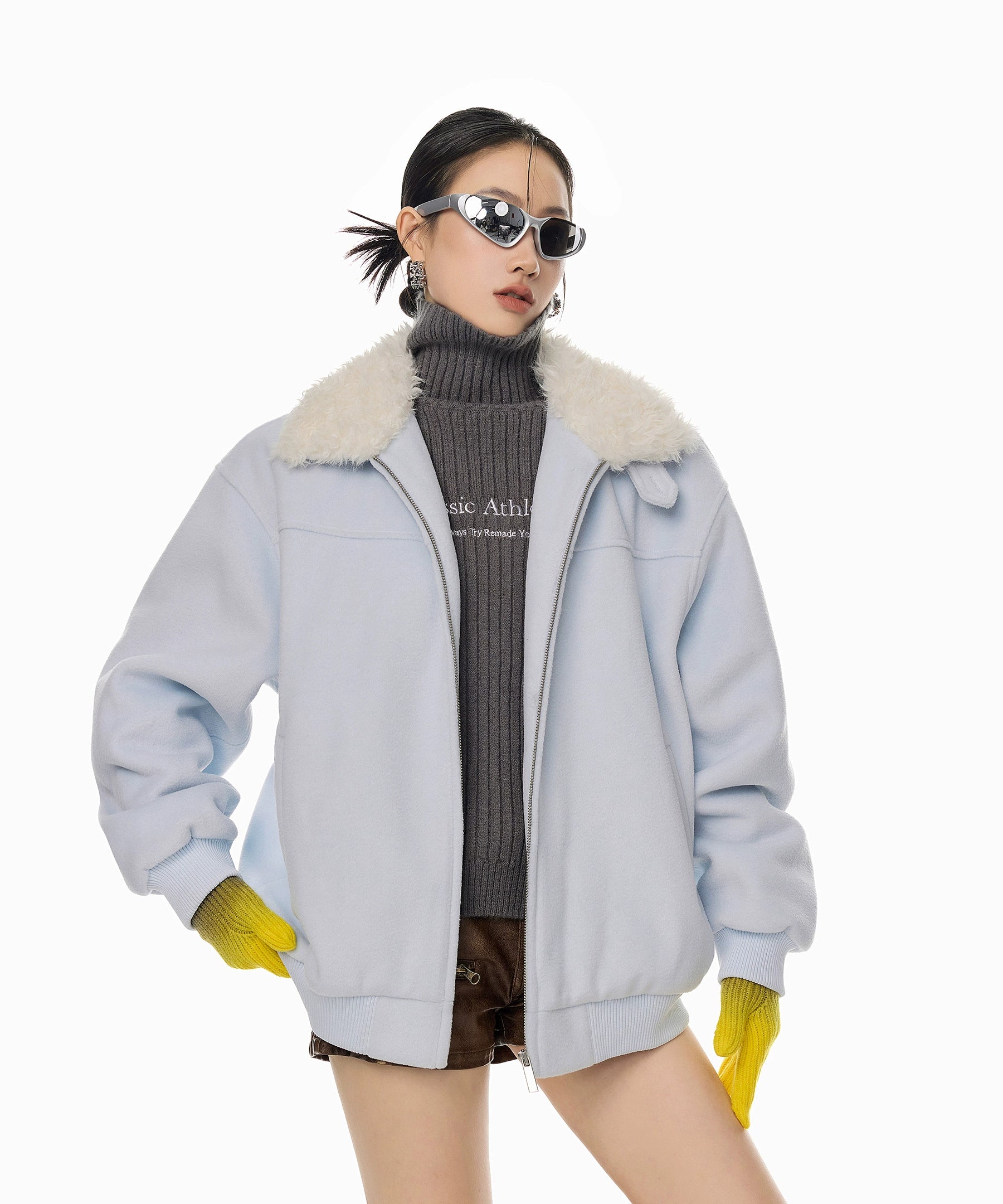 ICH MODE 美式复古毛领翻领棉服女2025新款冬季宽松防寒棉衣外套