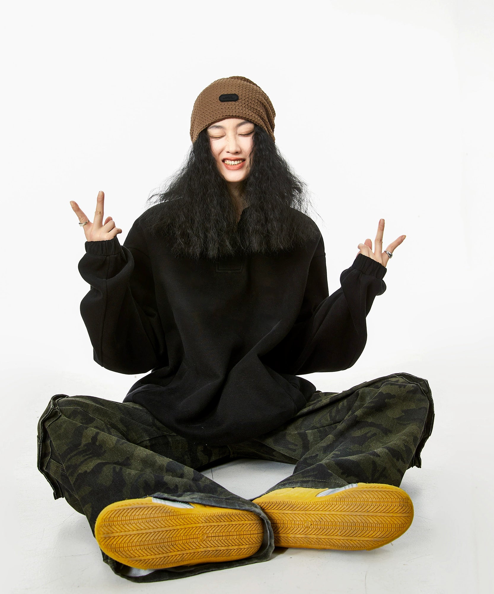 ICH MODE 美式POLO领纯色卫衣2025年秋冬新款慵懒风宽松上衣女款