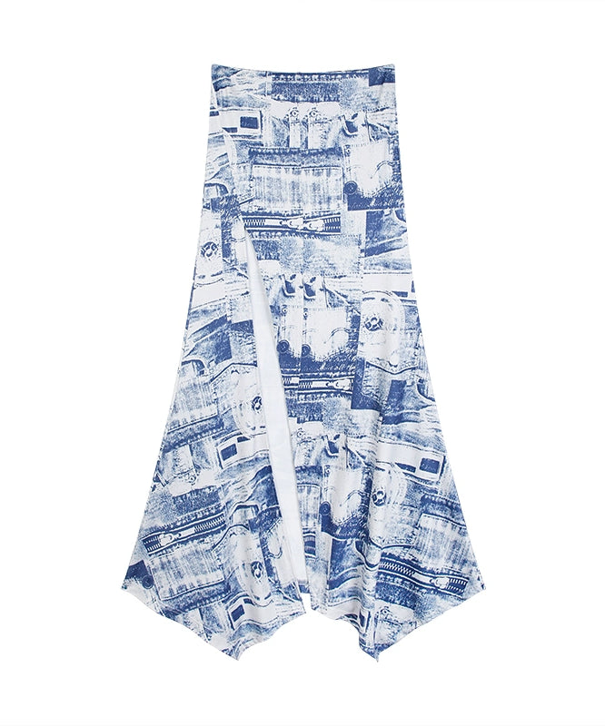 野生zero 印花开叉长裙女夏季低腰a字显瘦设计感小众辣妹鱼尾裙子