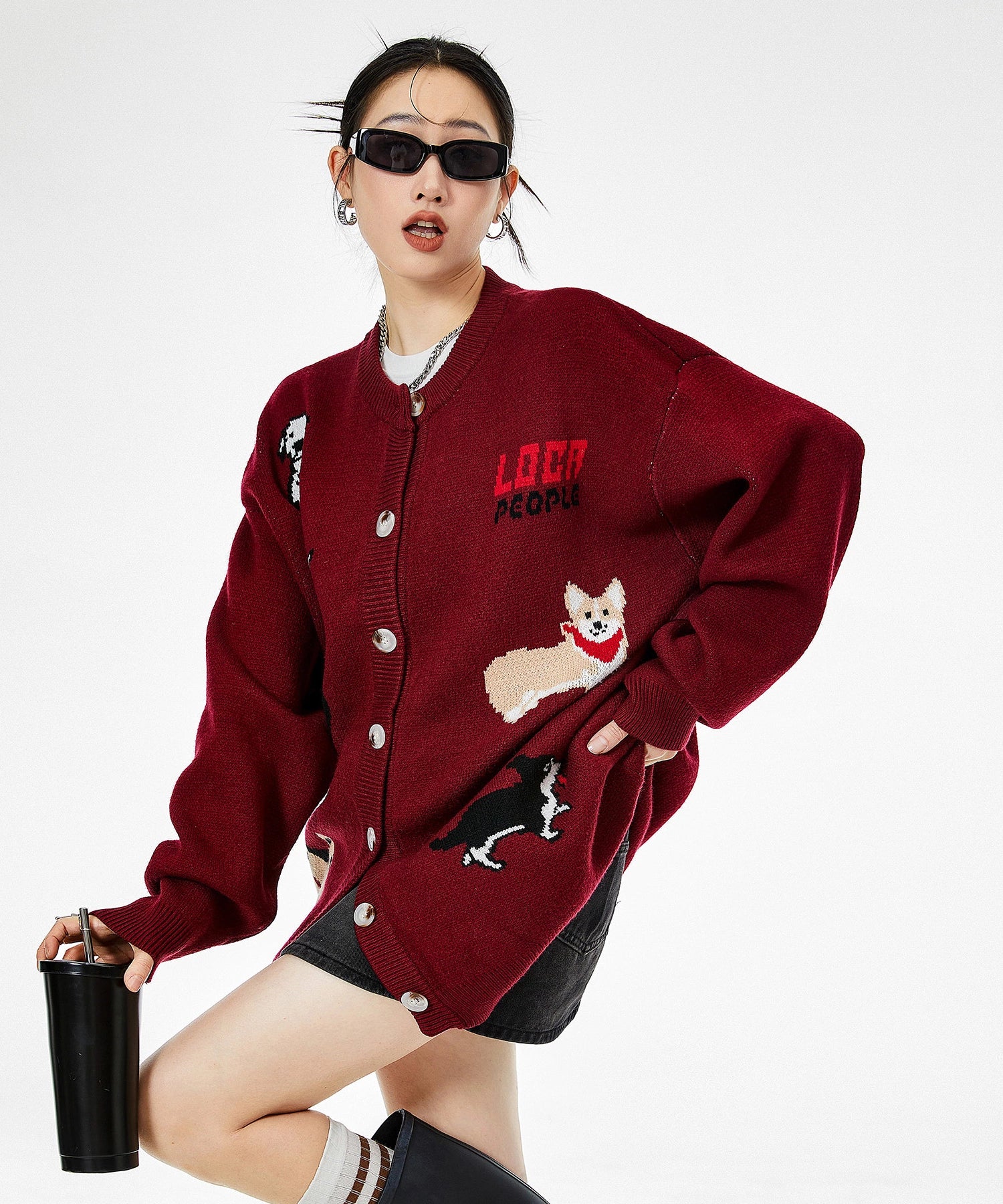 ICH MODE 美式复古小狗毛针织开衫女秋冬慵懒高级感休闲毛衣外套