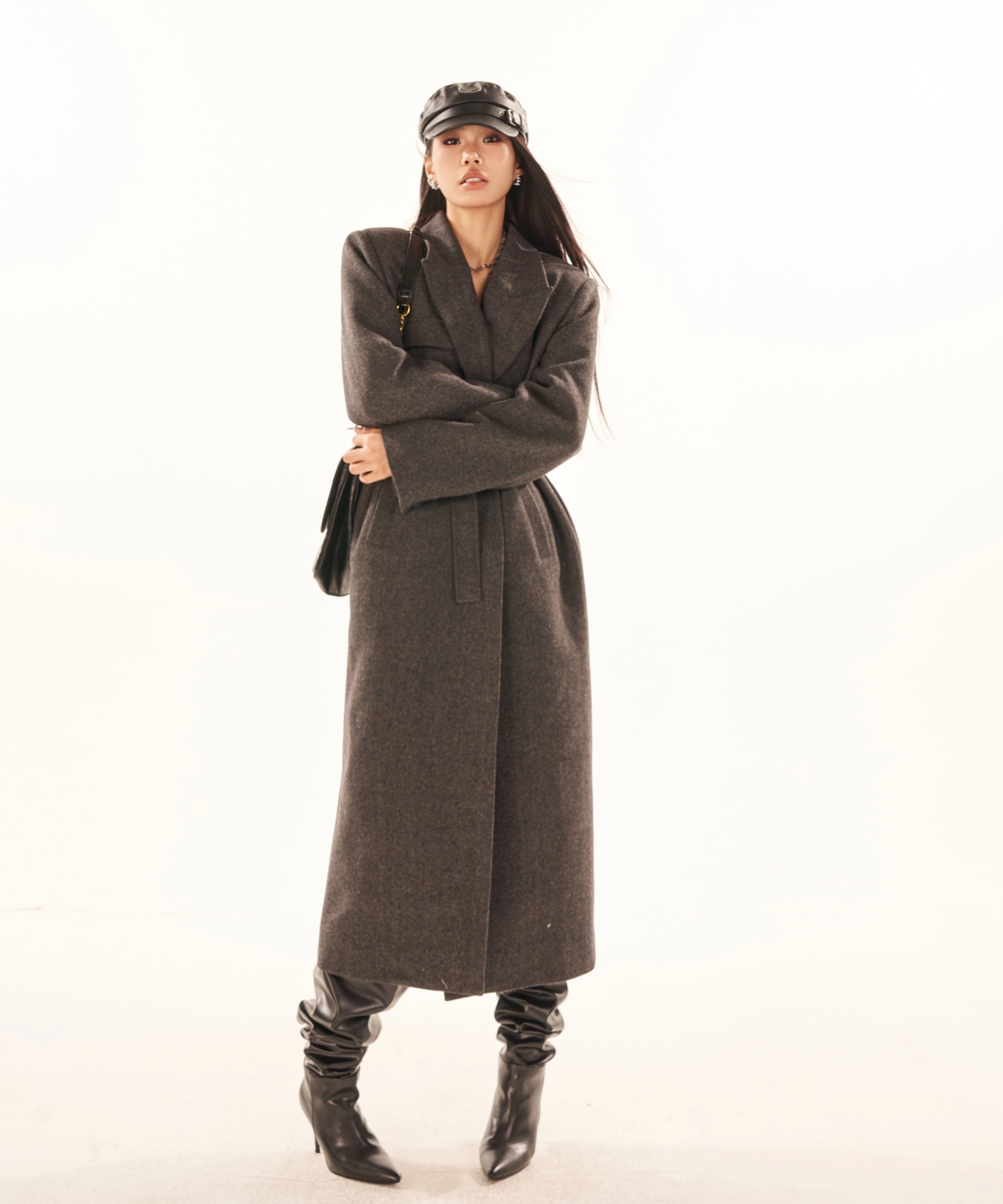 野生zerocircle灰色正肩西装式羊毛呢大衣女冬高级感加厚长款外套