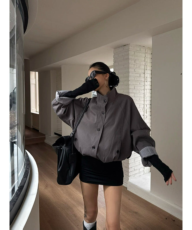 野生zero立领拼接风衣外套女秋季2025新款复古设计感宽松显瘦上衣