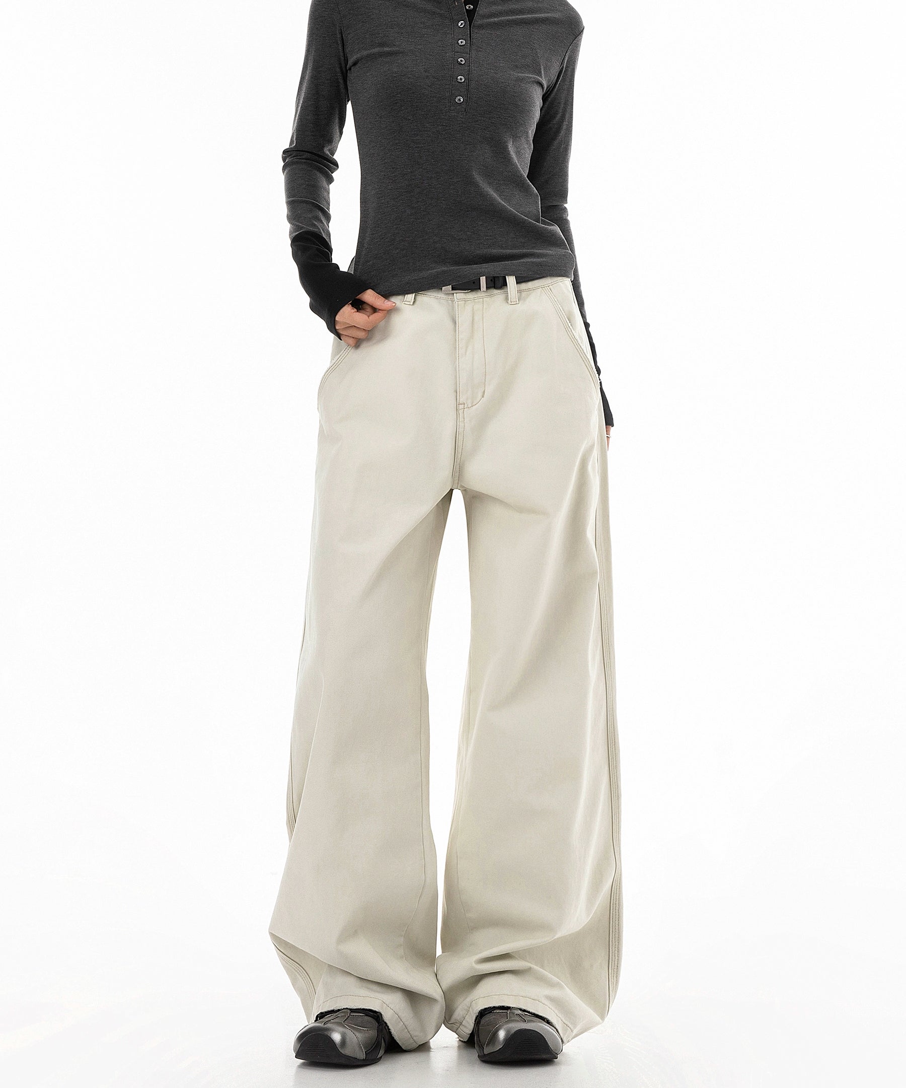 ICH MODE 美式复古水洗直筒裤女秋冬宽松阔腿裤工装休闲裤牛仔裤