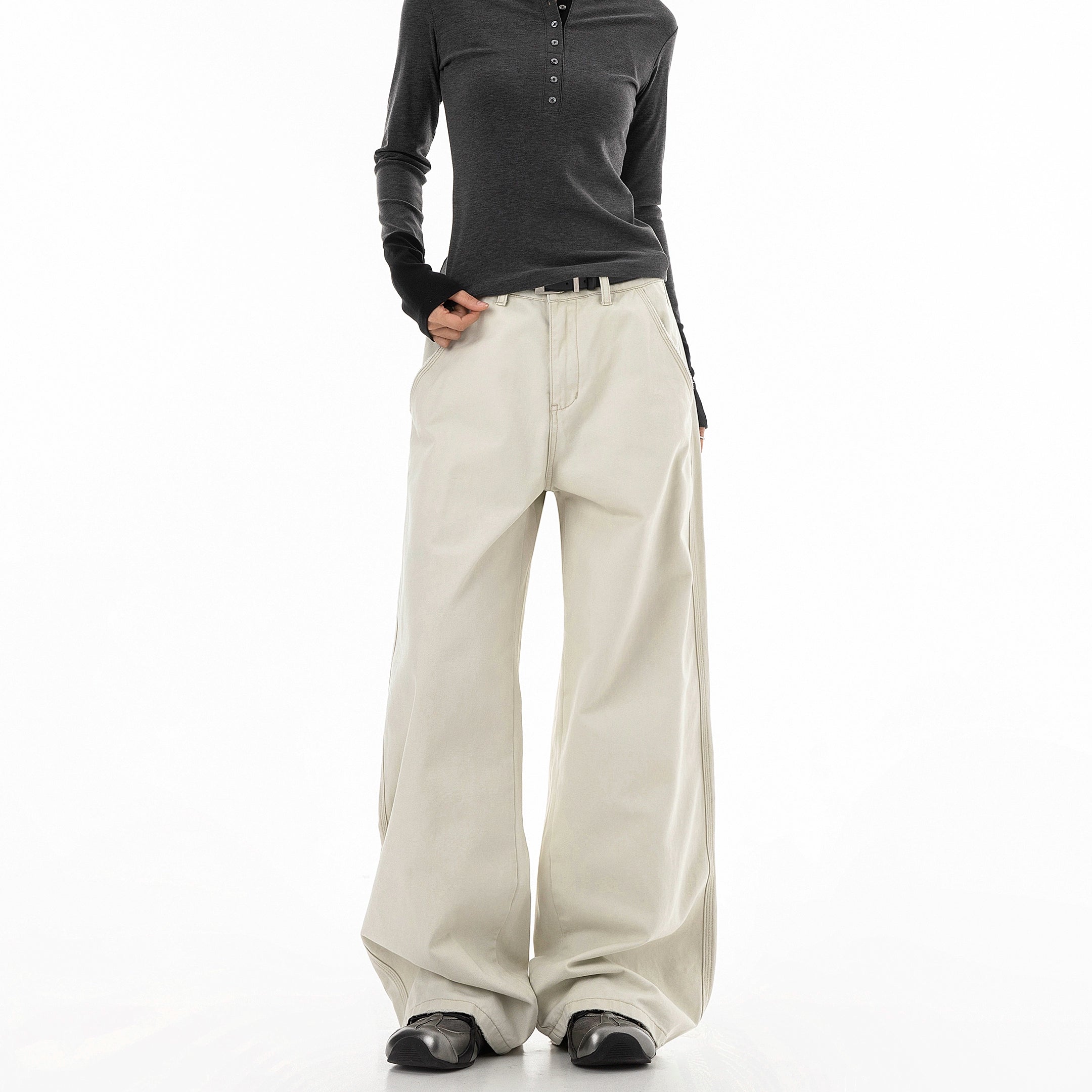 ICH MODE 美式复古水洗直筒裤女秋冬宽松阔腿裤工装休闲裤牛仔裤