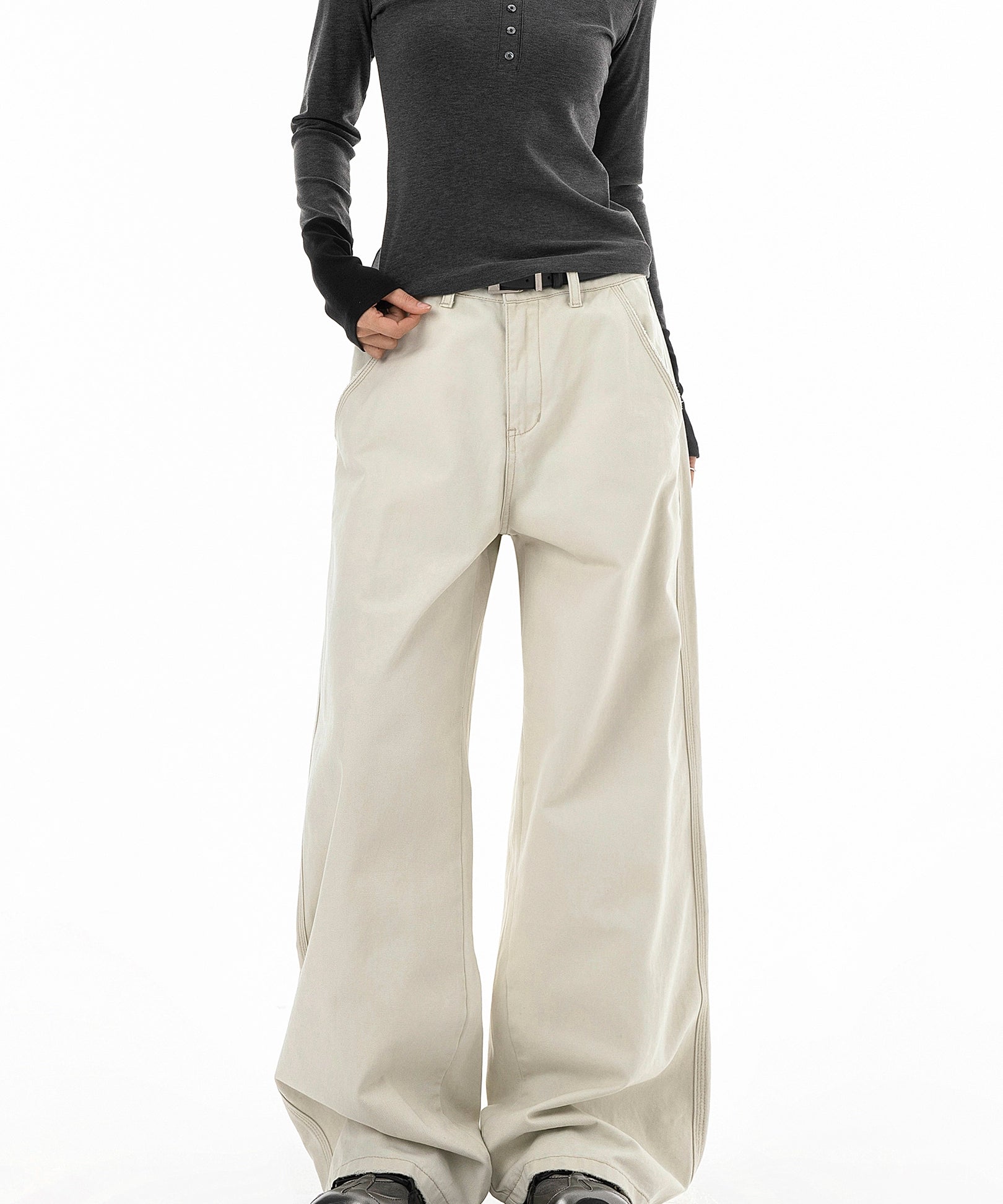 ICH MODE 美式复古水洗直筒裤女秋冬宽松阔腿裤工装休闲裤牛仔裤