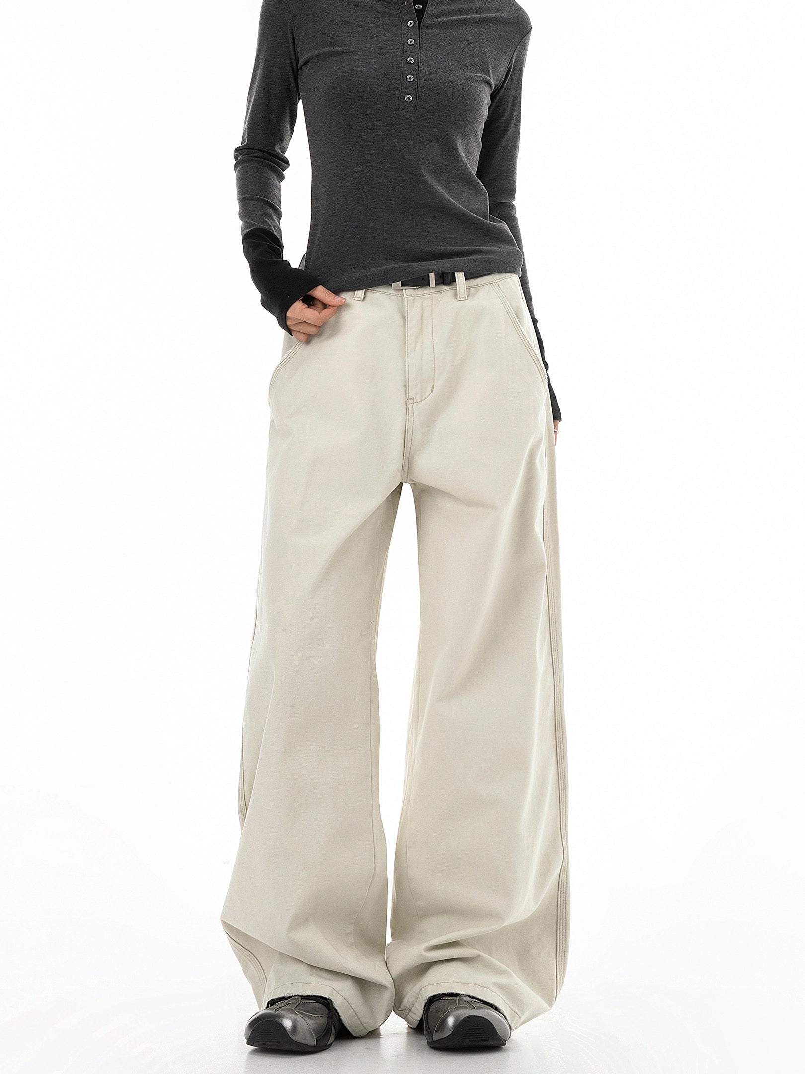 ICH MODE 美式复古水洗直筒裤女秋冬宽松阔腿裤工装休闲裤牛仔裤