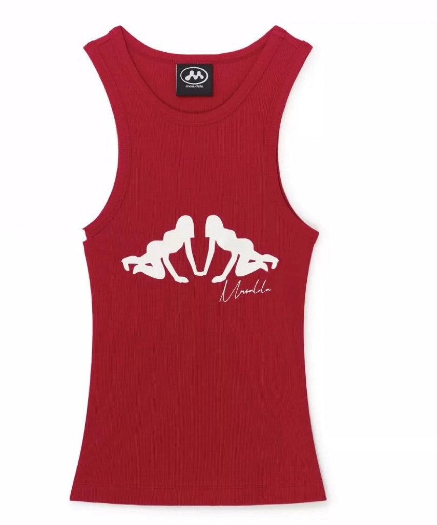 （晚安安）现货 jennie同款mowalola拼色双色背心