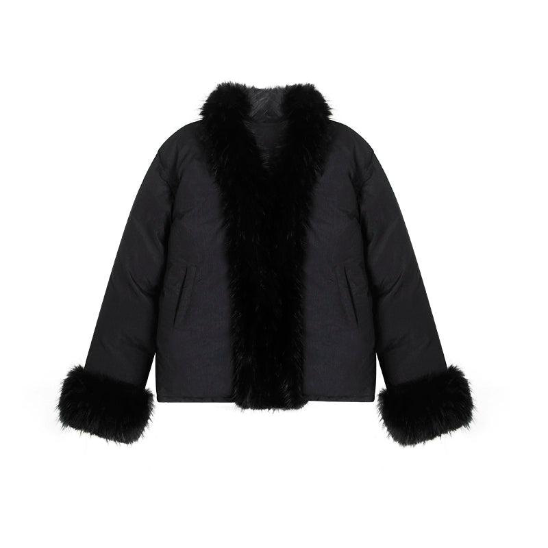 野生zerocircle黑色鸭绒毛领羽绒服女冬季设计感小众宽松加厚外套