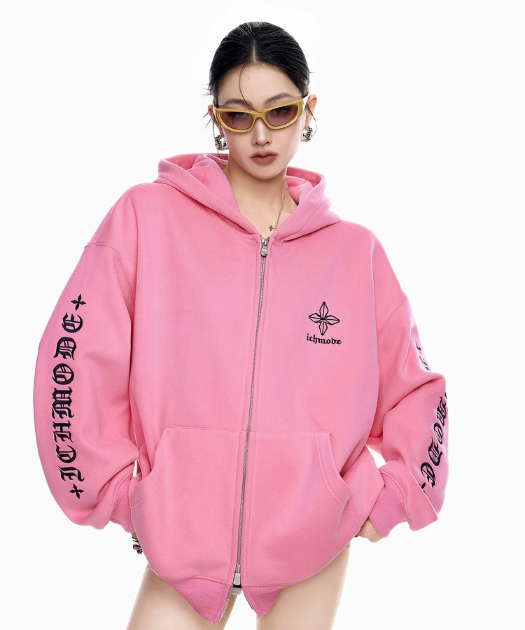 ICH MODE 美式哥特风十字架卫衣外套女秋冬新款宽松拉链开衫上衣