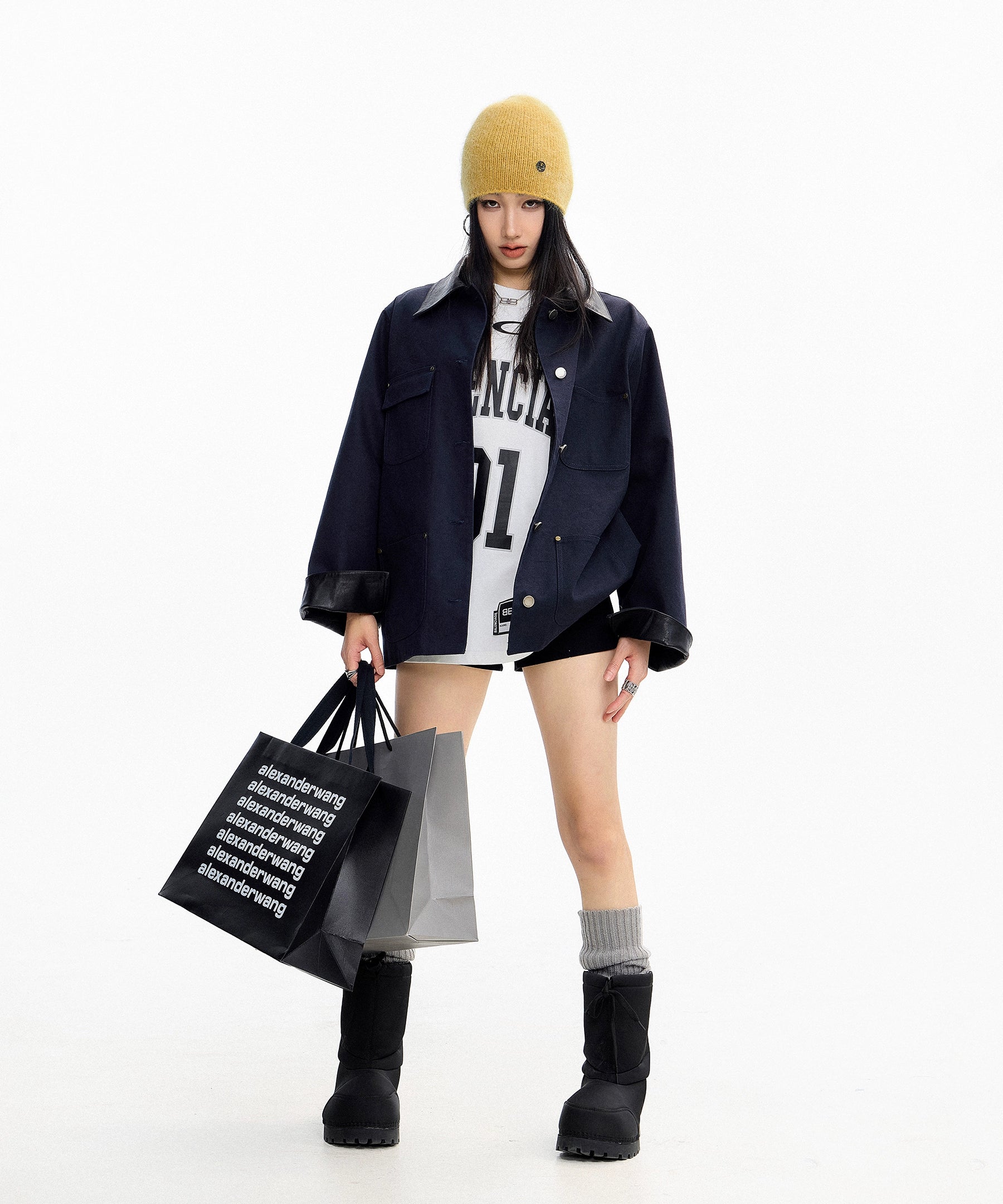 ICH MODE 美式复古巴恩风短款风衣外套女秋冬季宽松开衫夹克上衣