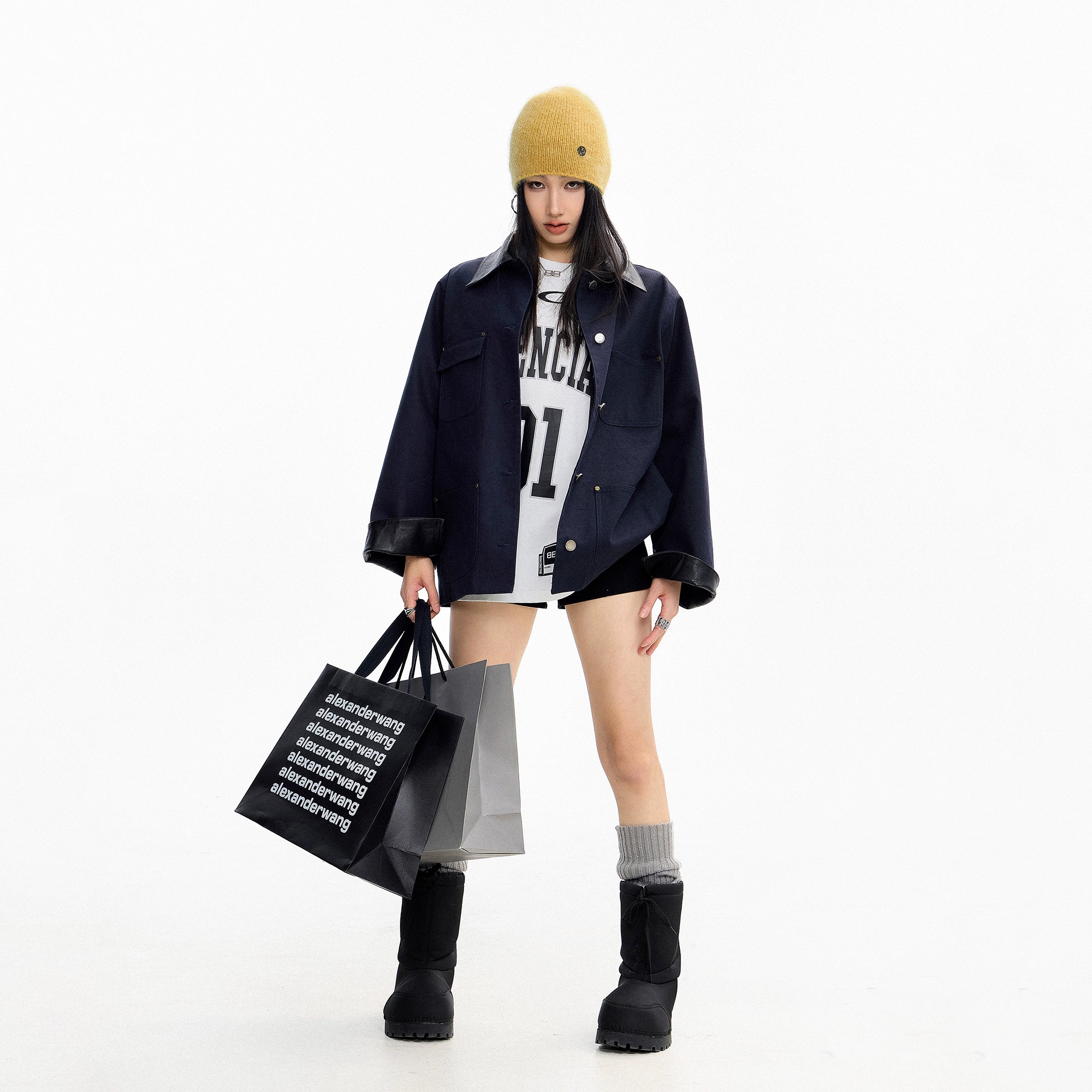 ICH MODE 美式复古巴恩风短款风衣外套女秋冬季宽松开衫夹克上衣