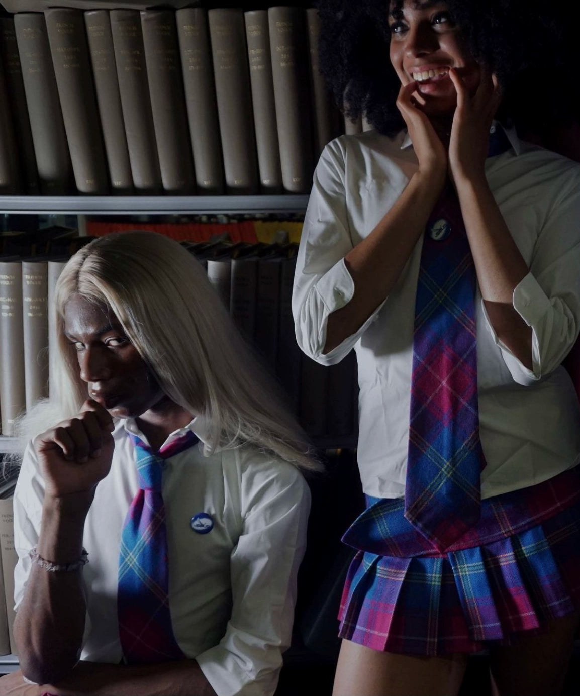 （晚安安）现货mowalola多文化辣妹格纹/皮裙  百褶裙 腰部可调节