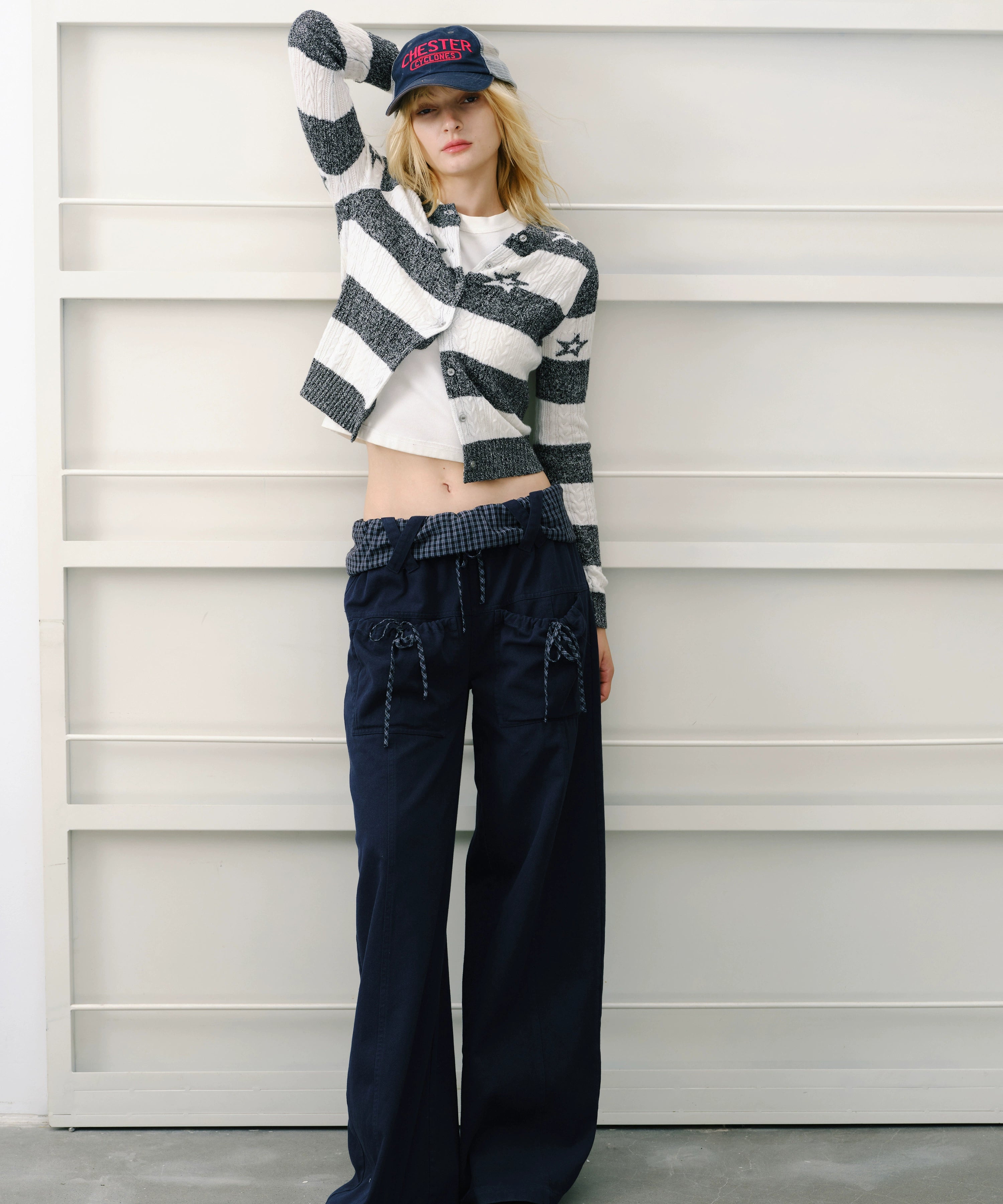 2th Desire星星绞花复古撞色条纹羊毛针织衫时尚休闲短款毛衣外套