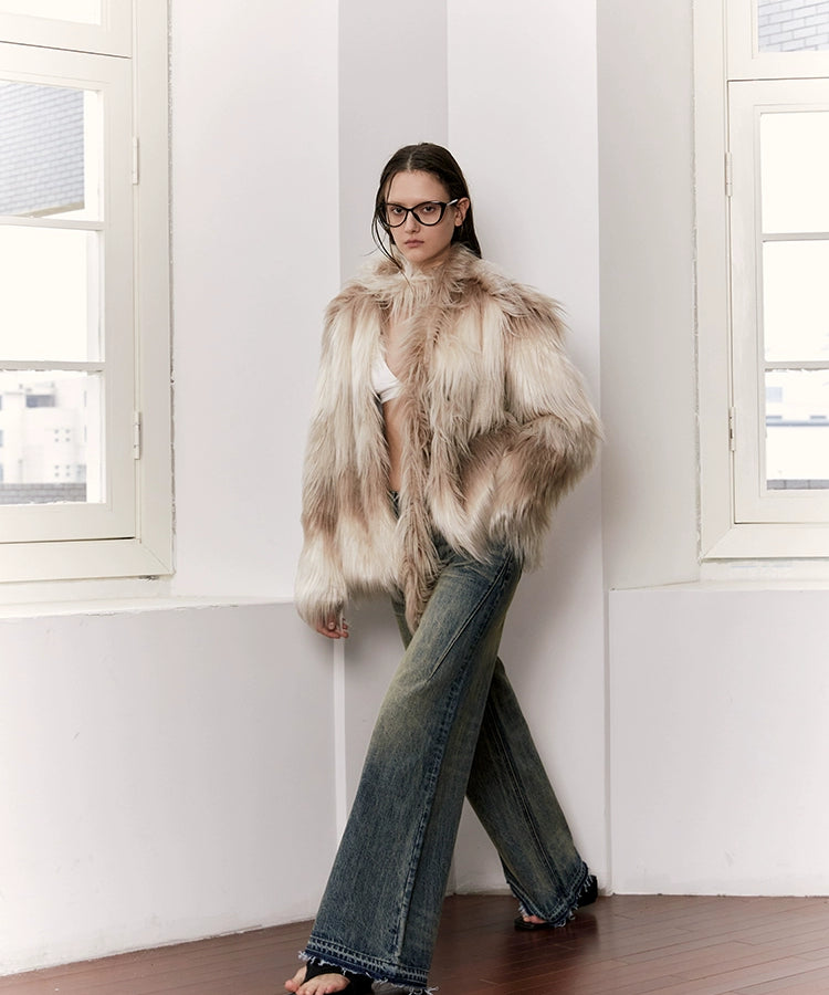 2th Desire原创环保皮草外套女秋冬毛绒保暖中长款加厚大衣外套