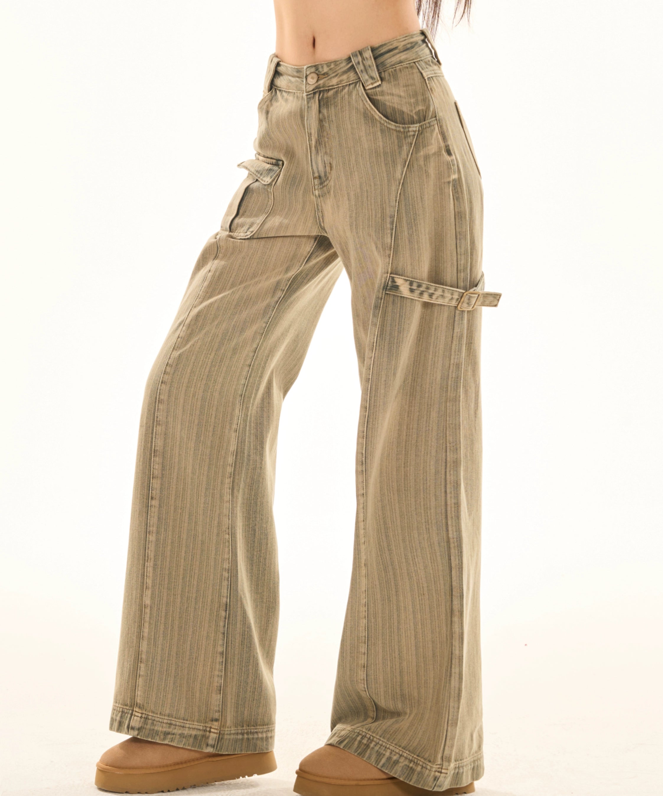 野生zerocircle怀旧色复古直筒牛仔裤女春显瘦宽松阔腿设计感裤子