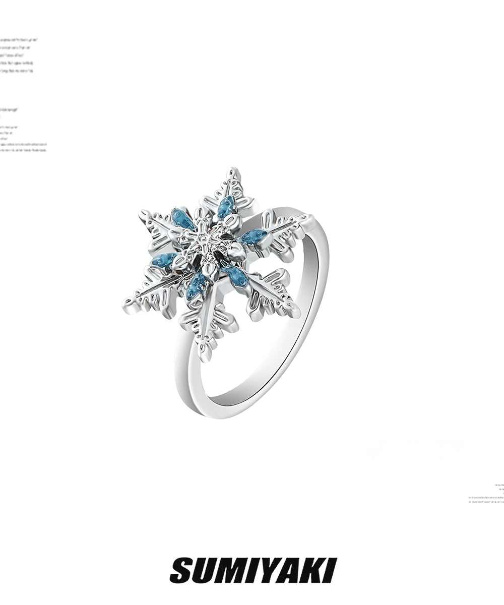 摸鱼神器! SUMIYAKI 会旋转的雪花开口戒指小众高级感 好看又好玩