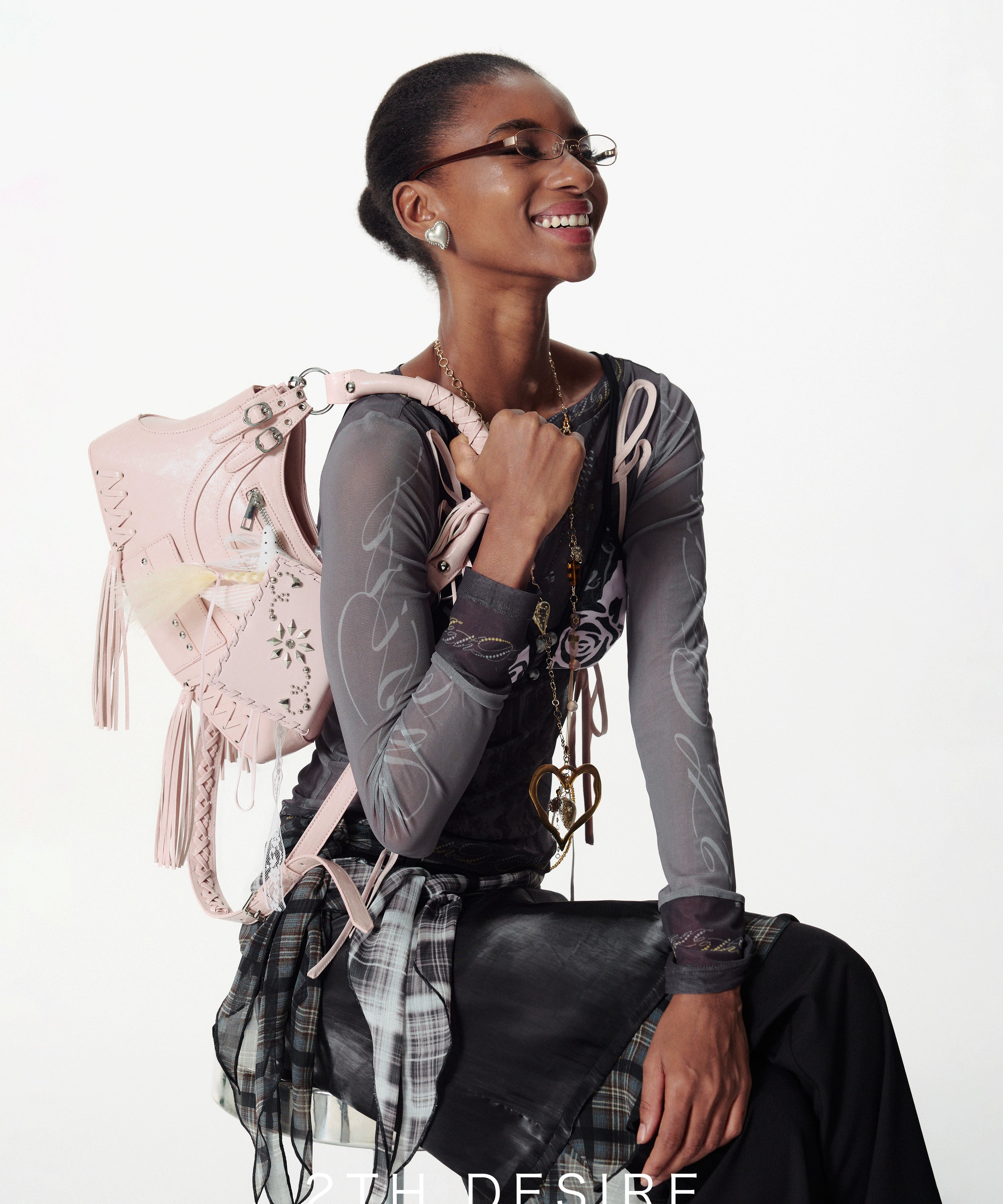 2th Desire重工复古流苏金属铆钉朋克机车包解构斜挎包单肩腋下包