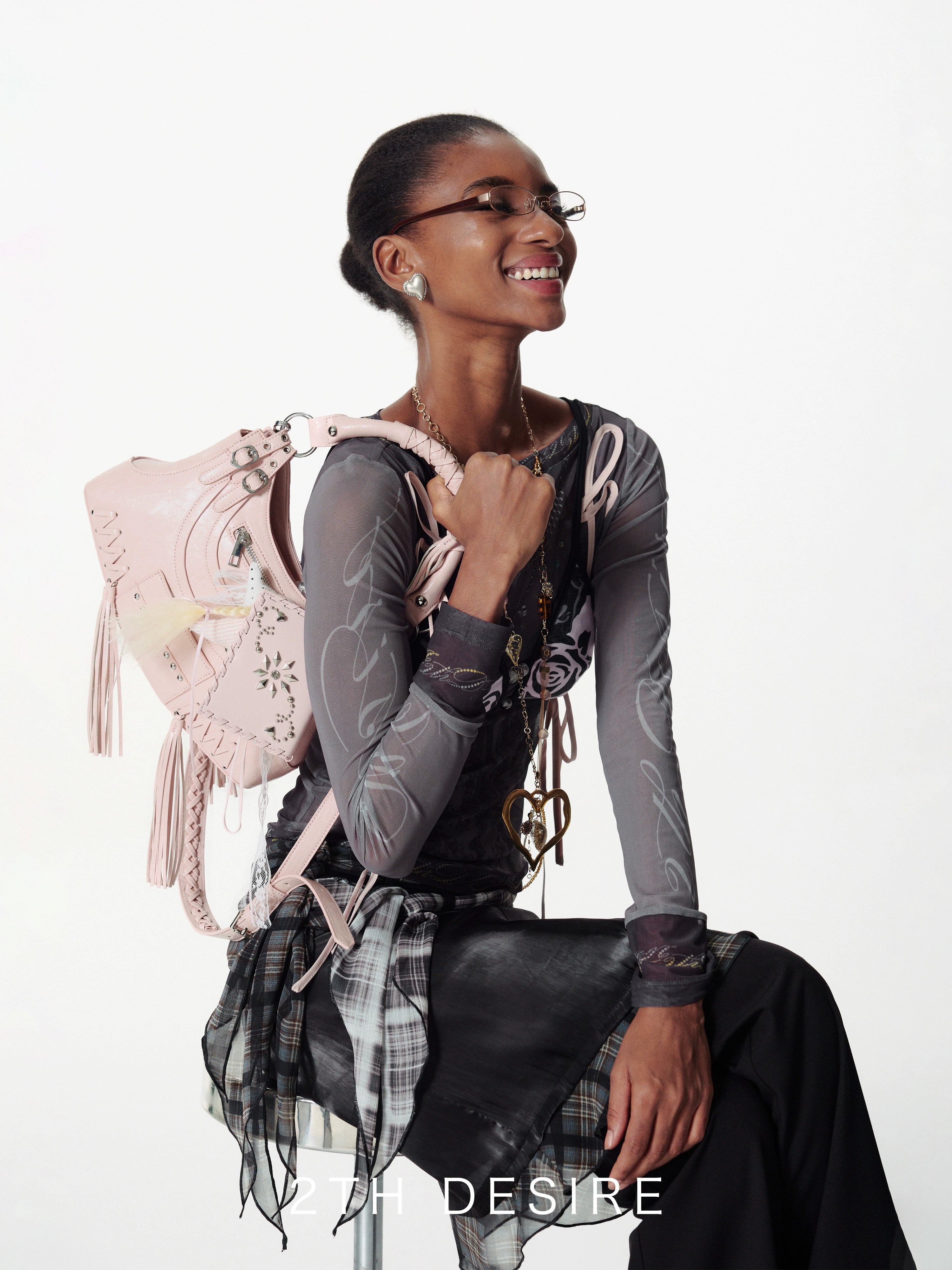 2th Desire重工复古流苏金属铆钉朋克机车包解构斜挎包单肩腋下包