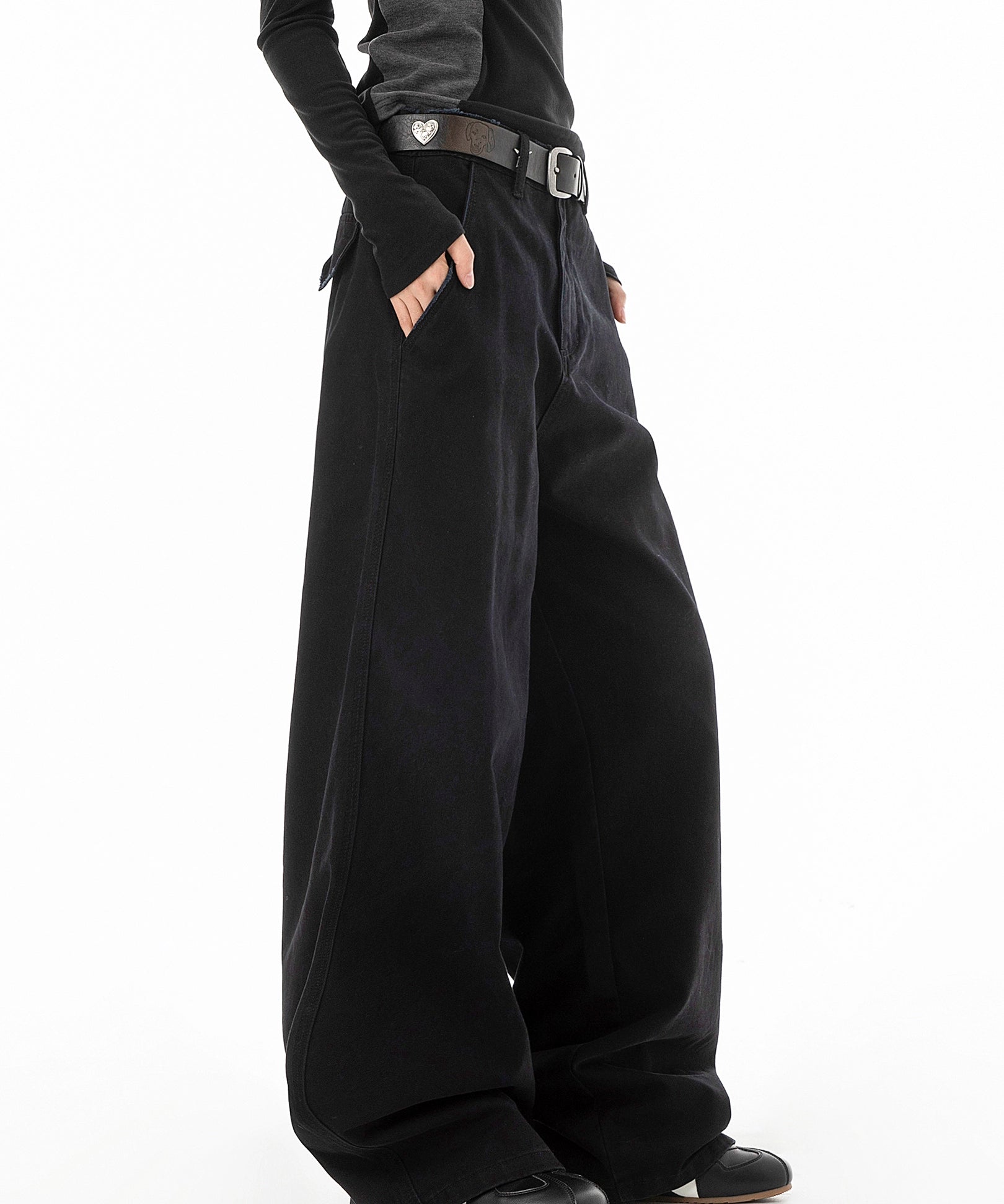 ICH MODE 美式复古水洗直筒裤女秋冬宽松阔腿裤工装休闲裤牛仔裤