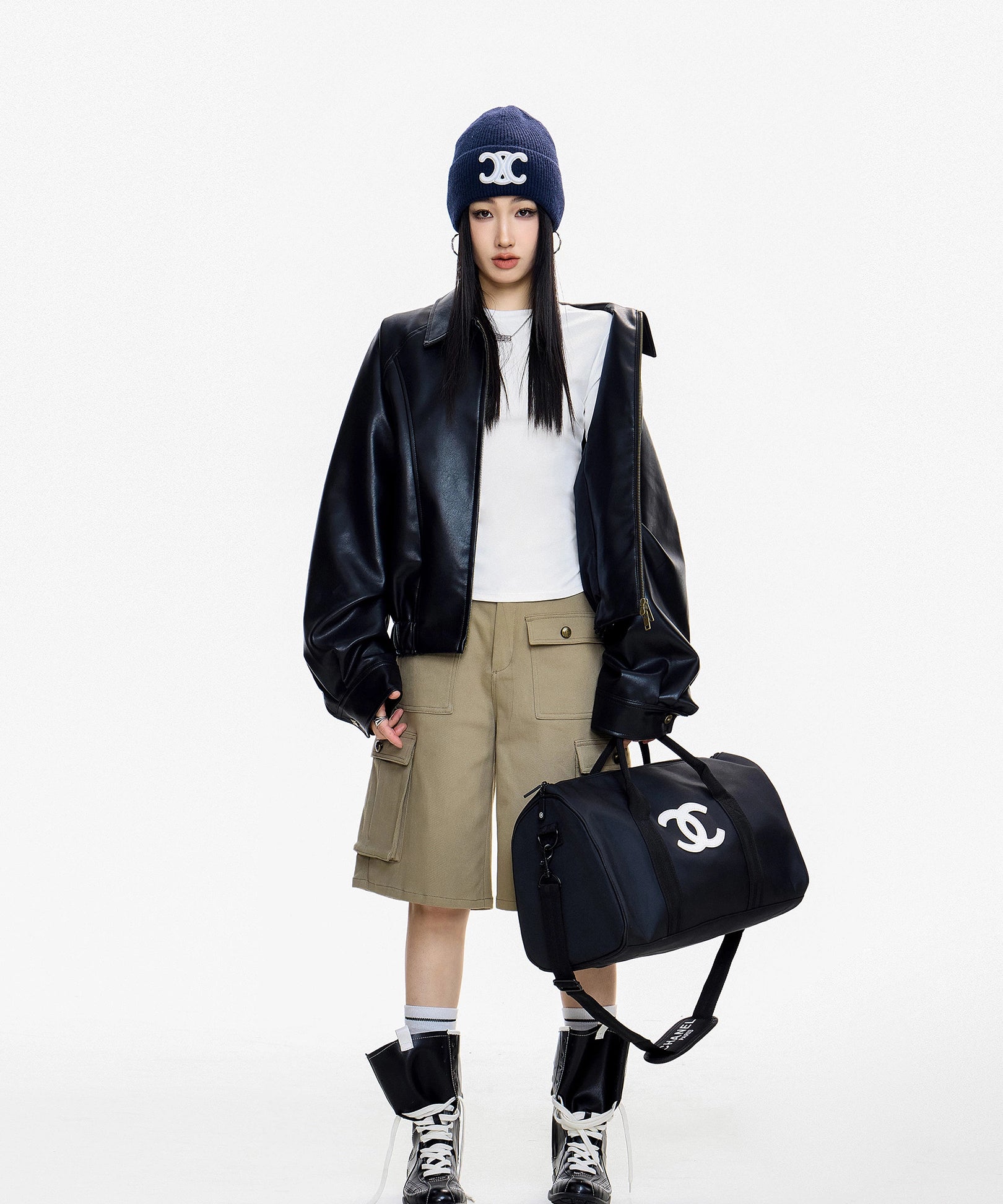 ICH MODE 美式复古正肩长袖T恤女秋冬2025新款修身打底一字肩上衣