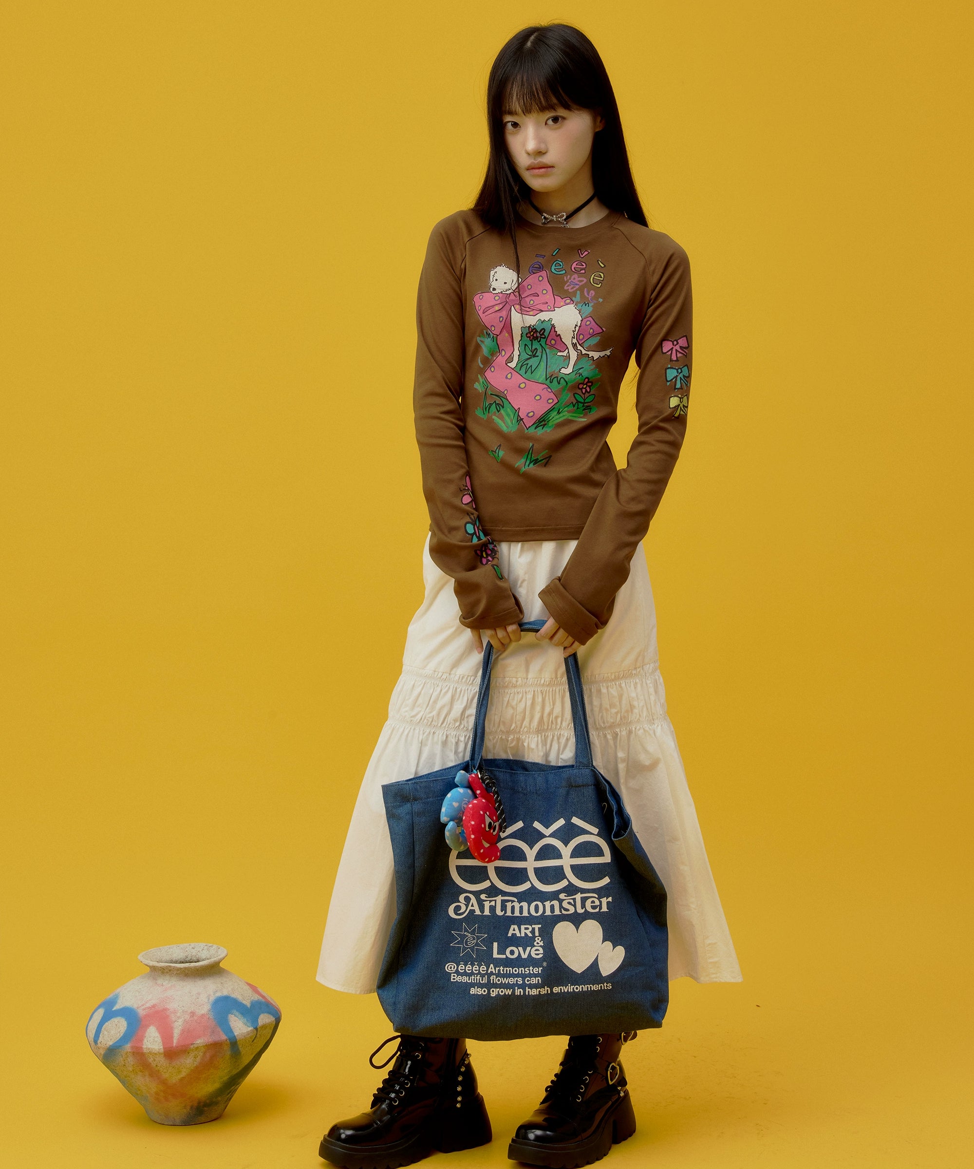 eeeeArtmonster“百宝袋”蓝色单肩包拎包字母爱心帆布包通勤包