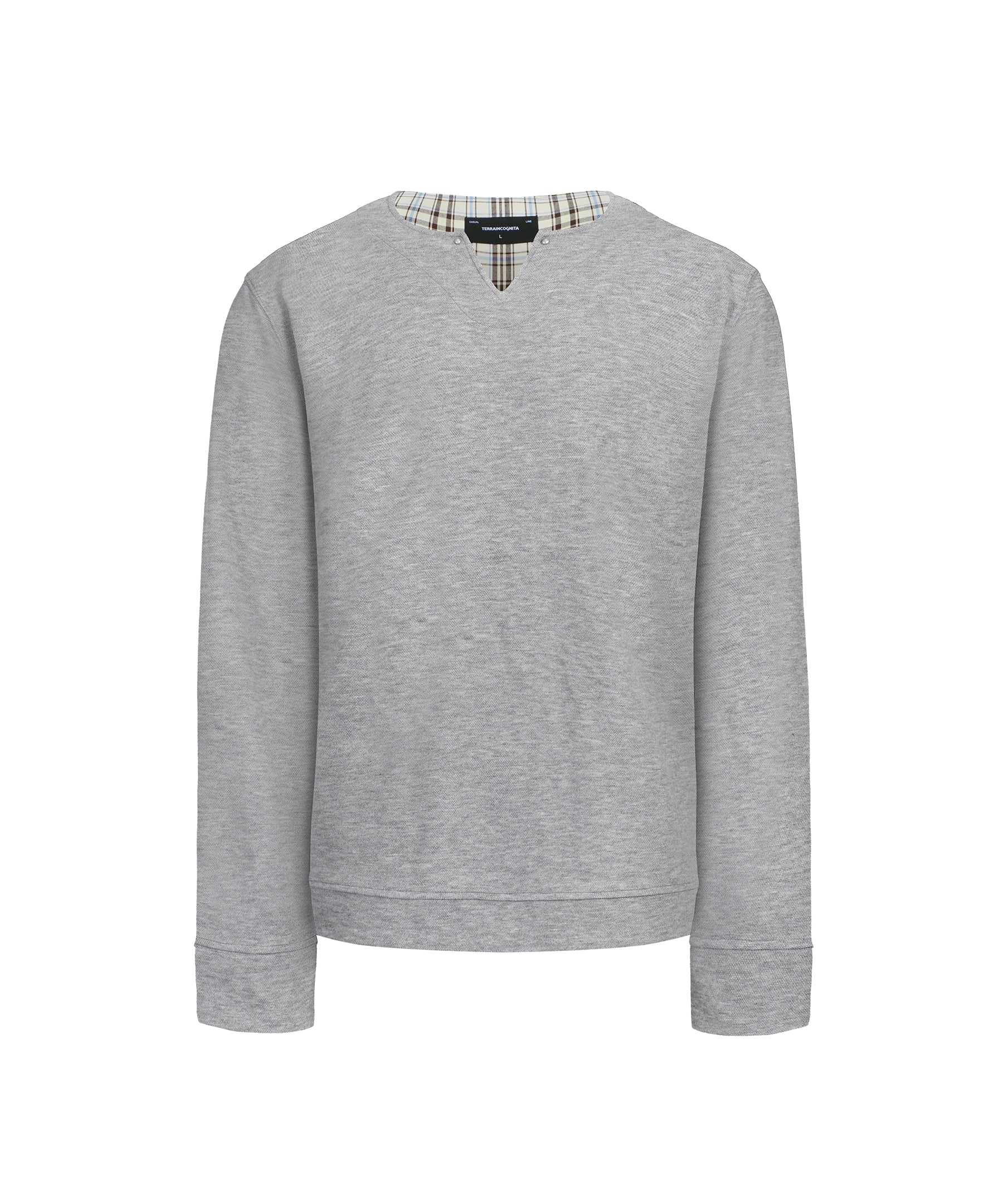 双色V领格纹拼接长袖T恤打底日常通勤搭配TERRAINCOGNITA25SS