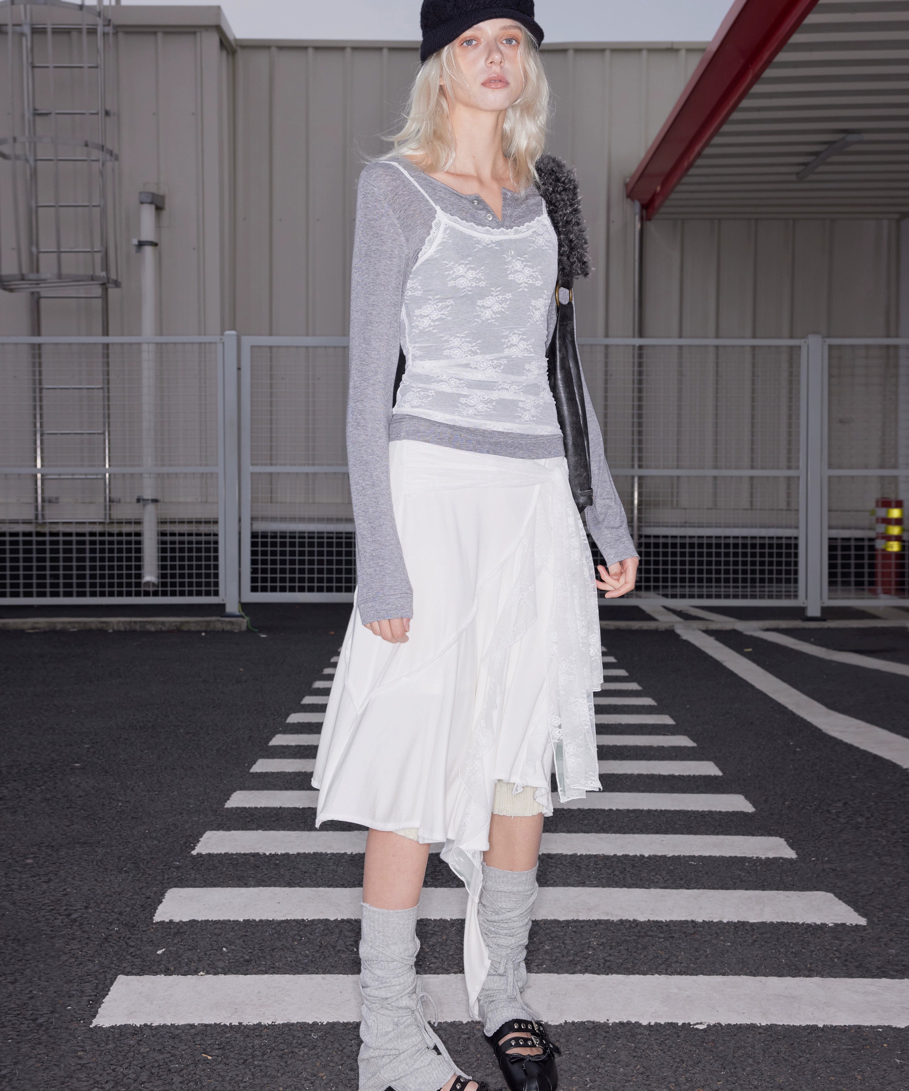 2th Desire莱赛尔蕾丝撞色拼接真两件羊毛针织长袖打底内搭上衣女