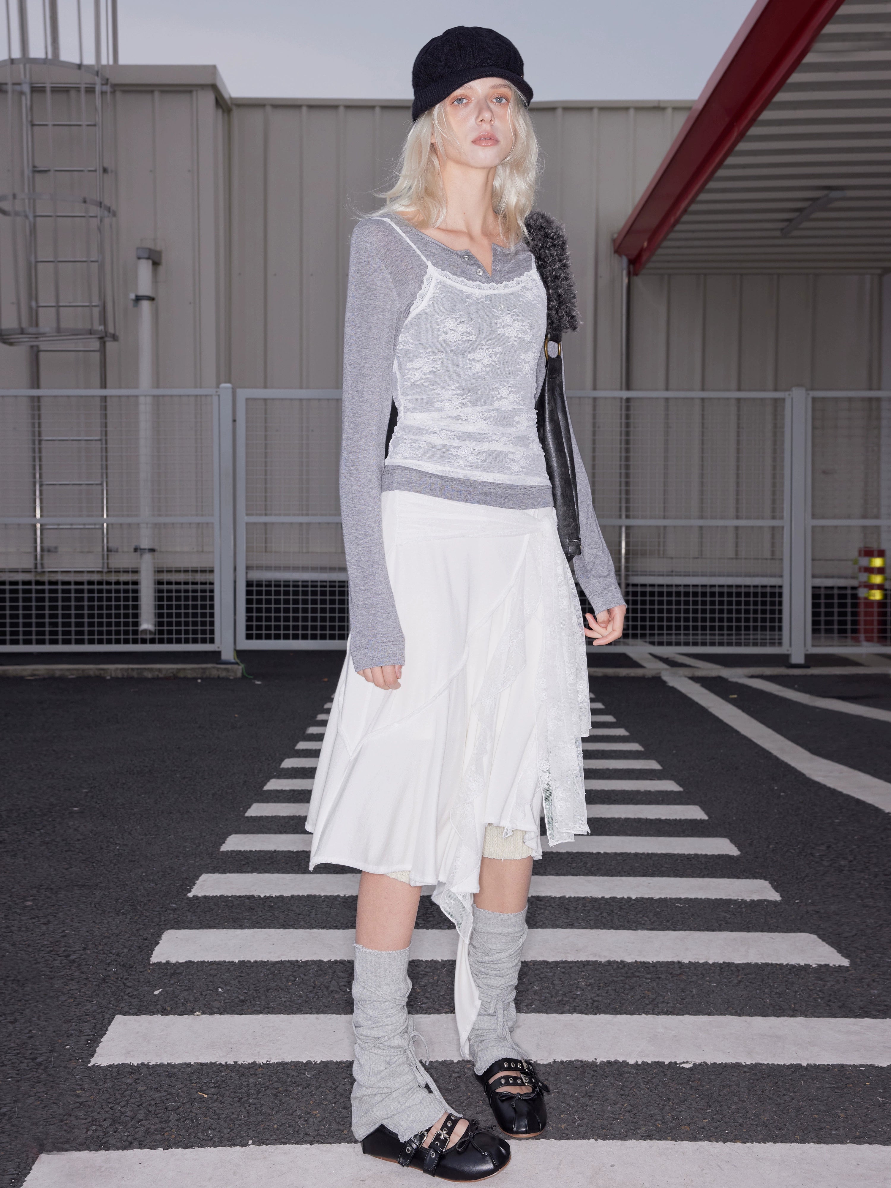 2th Desire莱赛尔蕾丝撞色拼接真两件羊毛针织长袖打底内搭上衣女