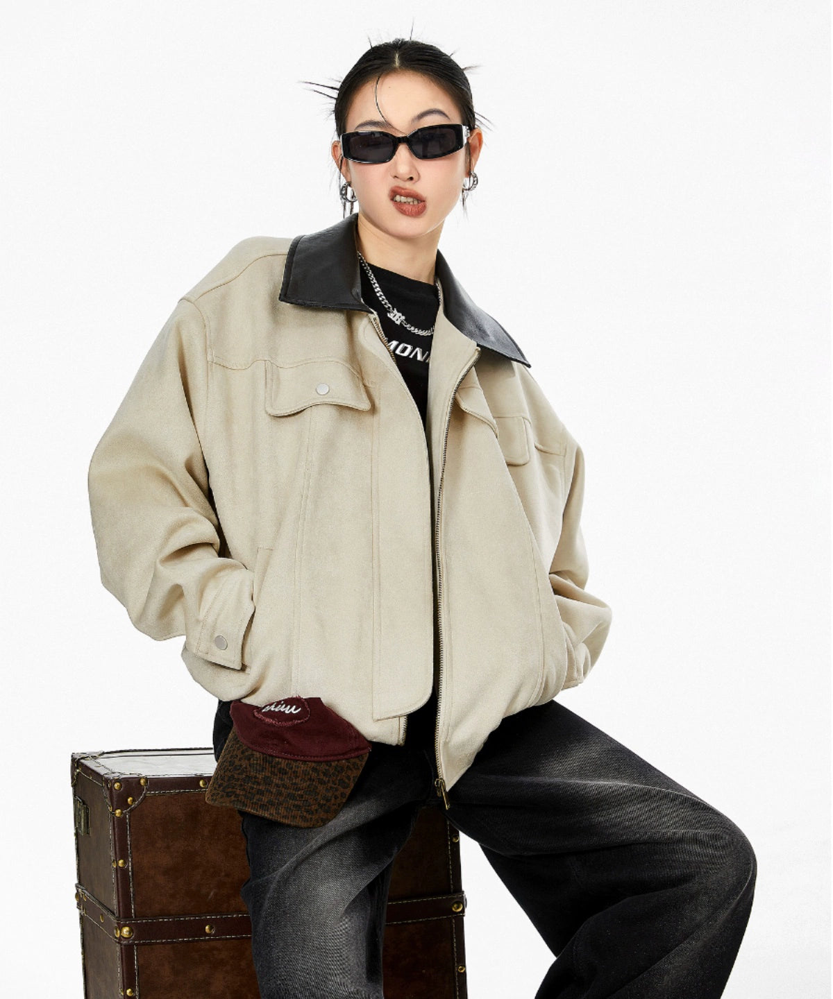 ICH MODE 美式复古巴恩风麂皮绒外套女2025新款秋冬工装夹克上衣