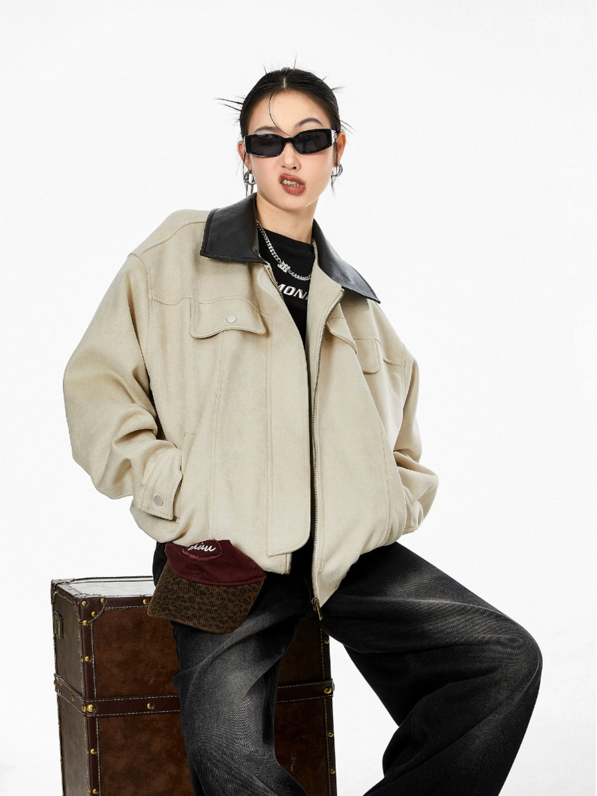 ICH MODE 美式复古巴恩风麂皮绒外套女2025新款秋冬工装夹克上衣