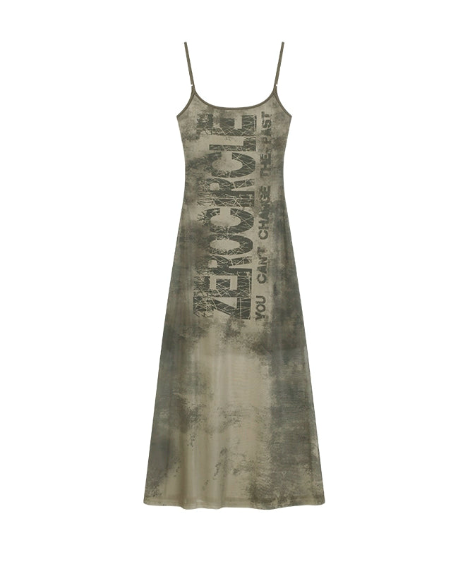 野生zero红绿色印花吊带连衣裙女夏辣妹设计感小众修身显瘦长裙子